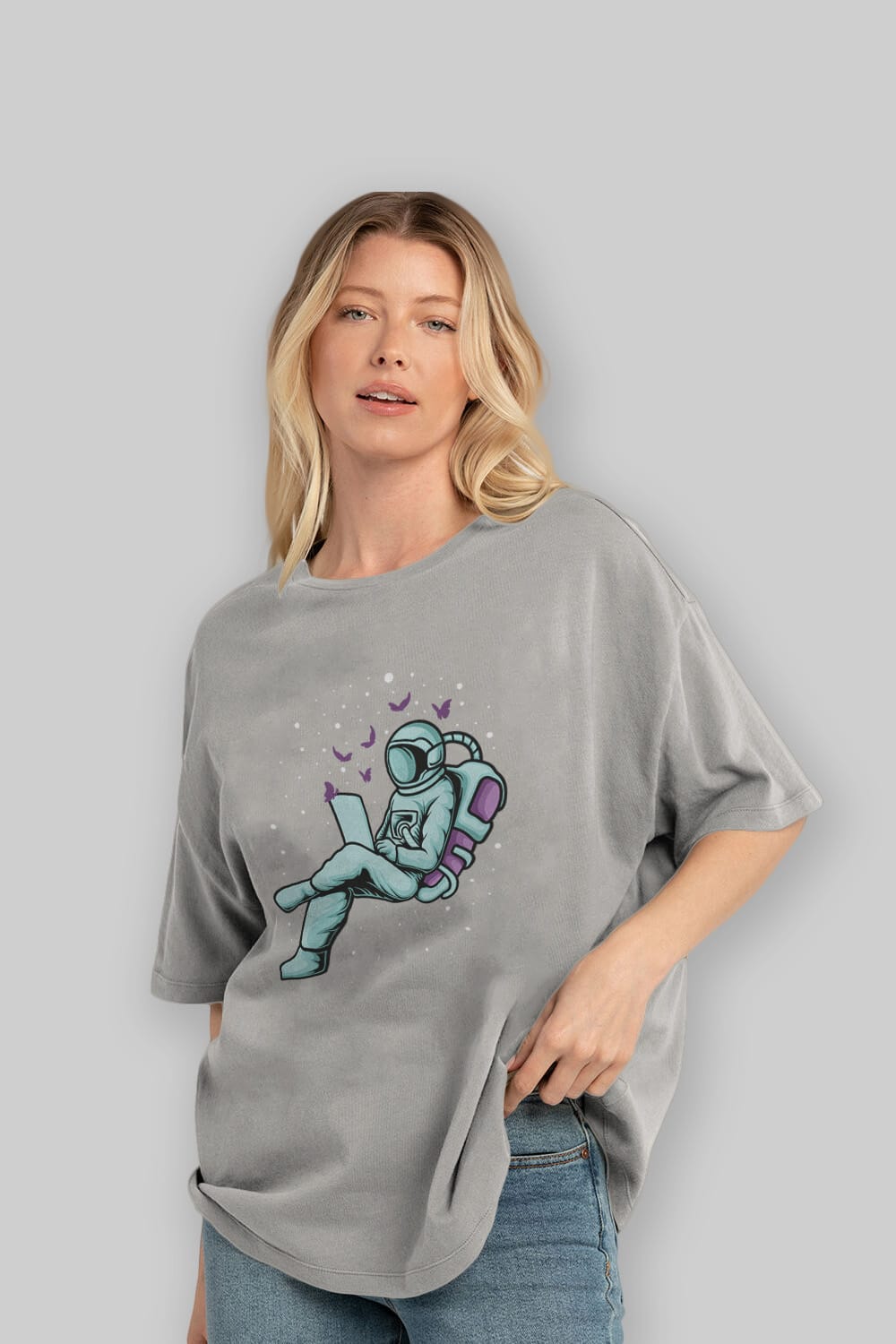 Work with Butterflies in Space Ön Baskılı Oversize t-shirt Erkek Kadın Unisex