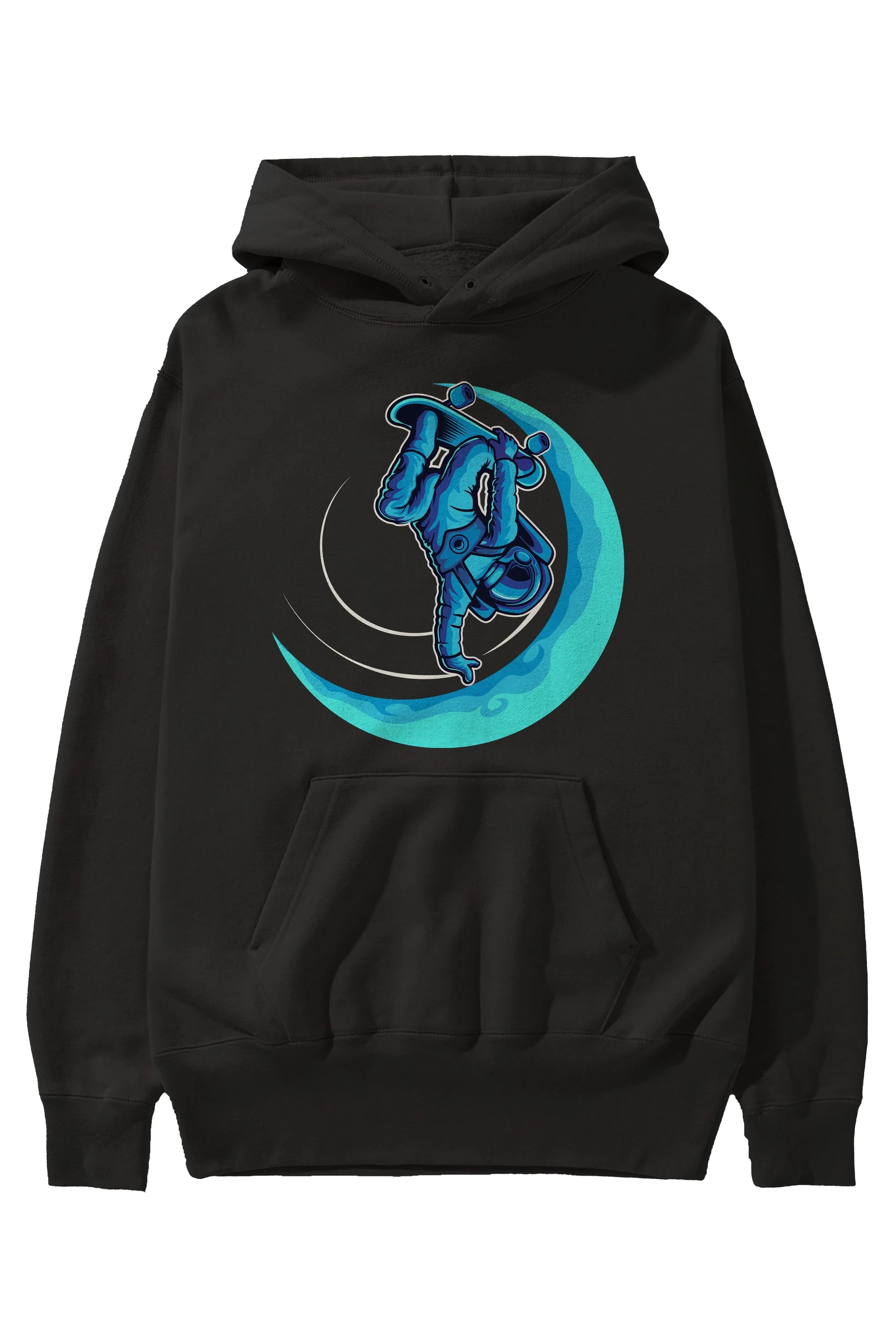 Skating on the moon Ön Baskılı Hoodie Oversize Kapüşonlu Sweatshirt Erkek Kadın Unisex