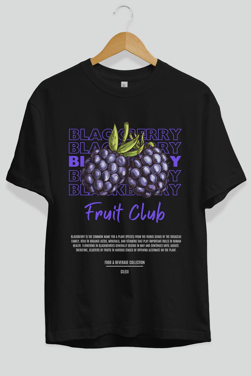 Blackberry Ön Baskılı Oversize t-shirt Erkek Kadın Pamuk Bisiklet Yaka tişort