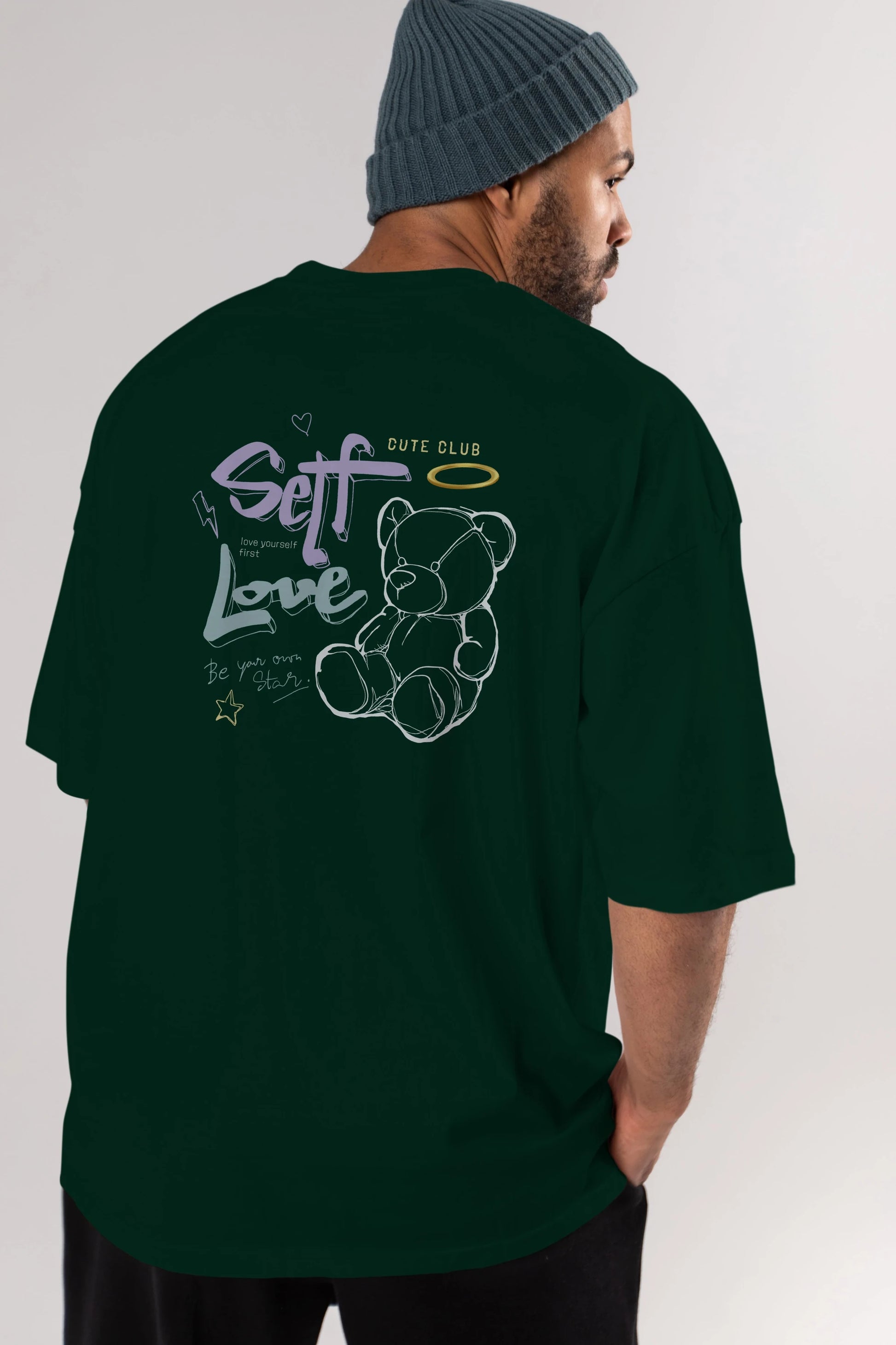 Self Love Bear Arka Baskılı Oversize t-shirt Erkek Kadın Unisex