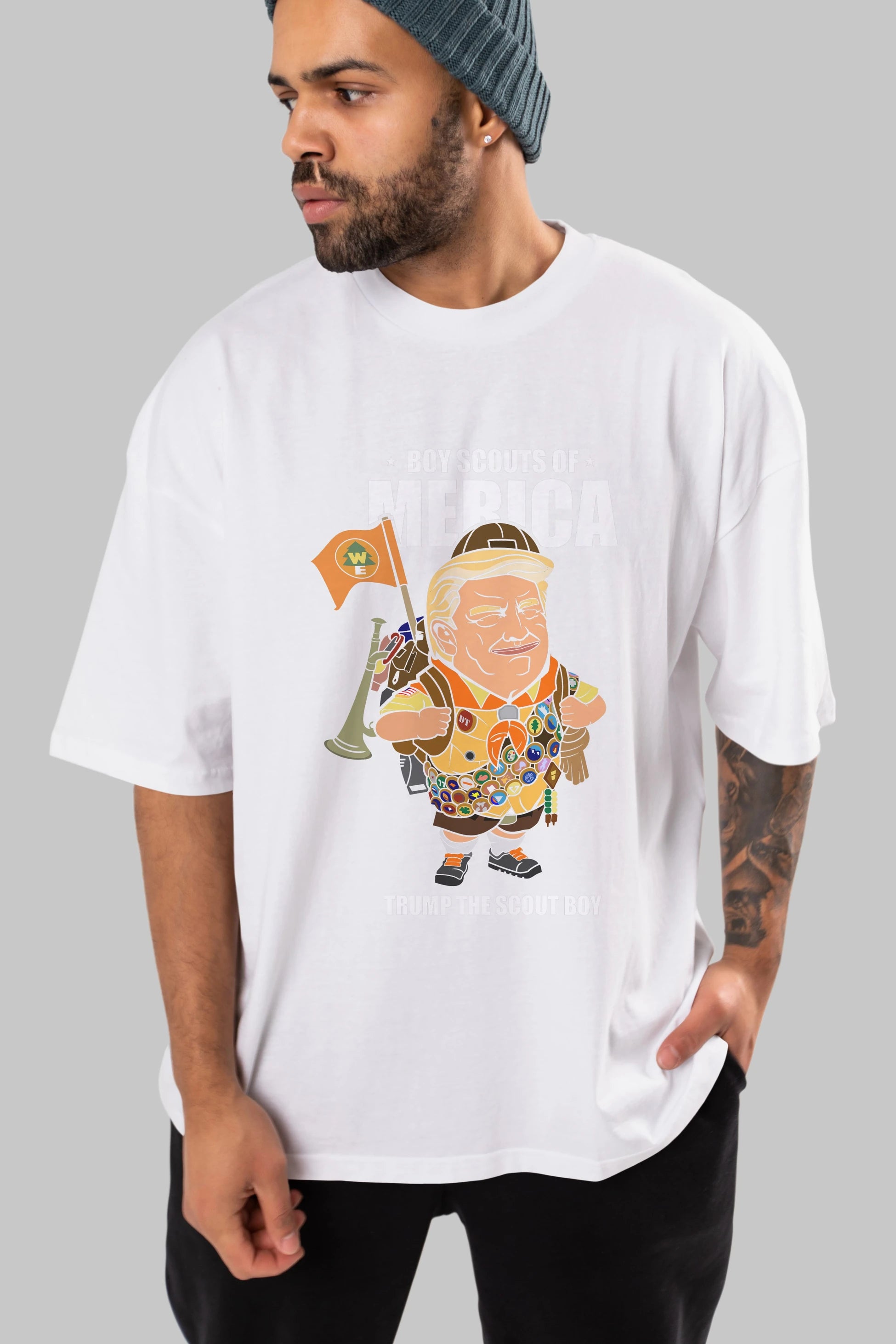 Trump Scout Boy Ön Baskılı Oversize t-shirt Erkek Kadın Unisex %100 Pamuk tişort