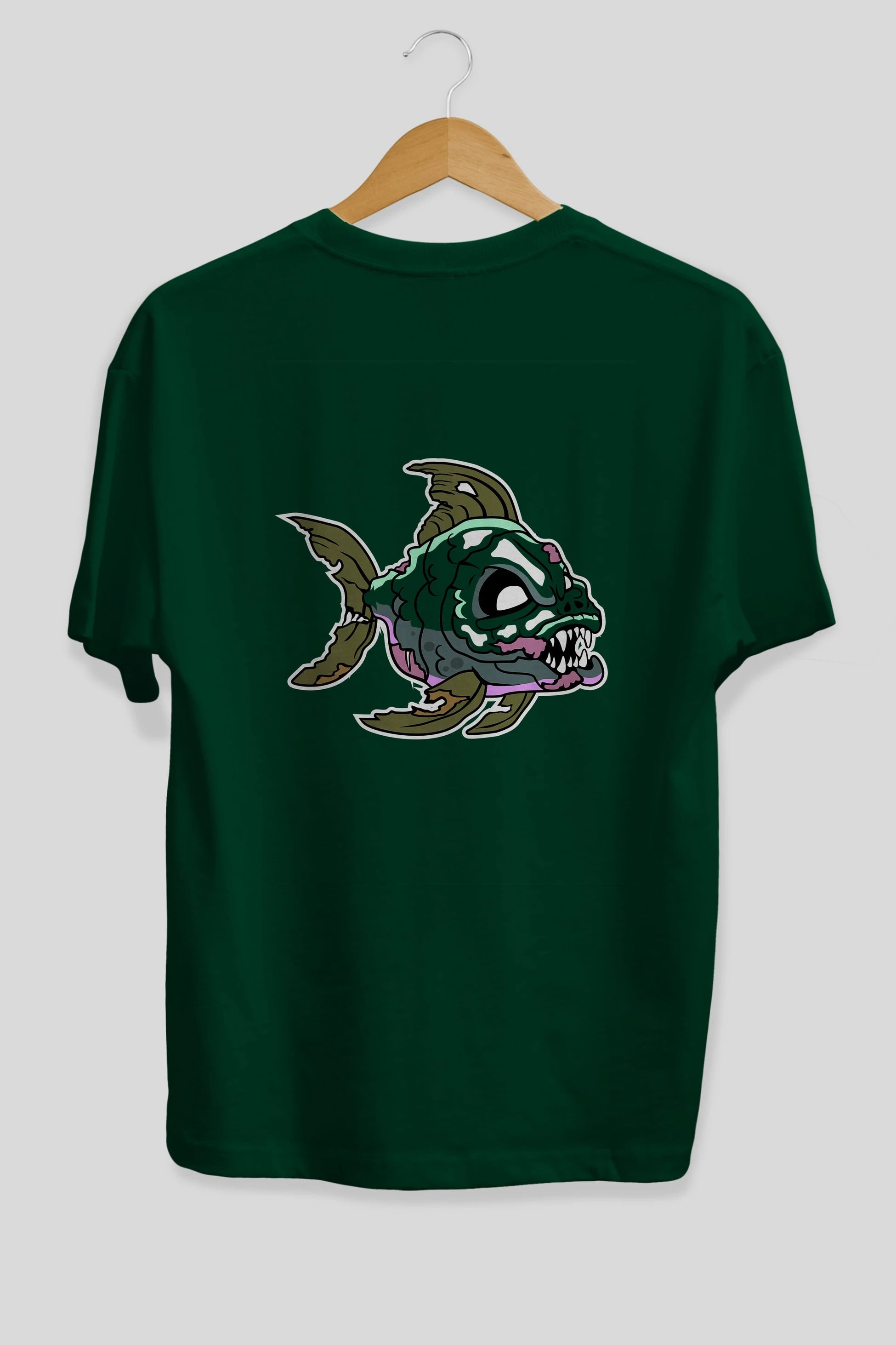 Fish Monster Arka Baskılı Oversize t-shirt Erkek Kadın Unisex %100 Pamuk tişort