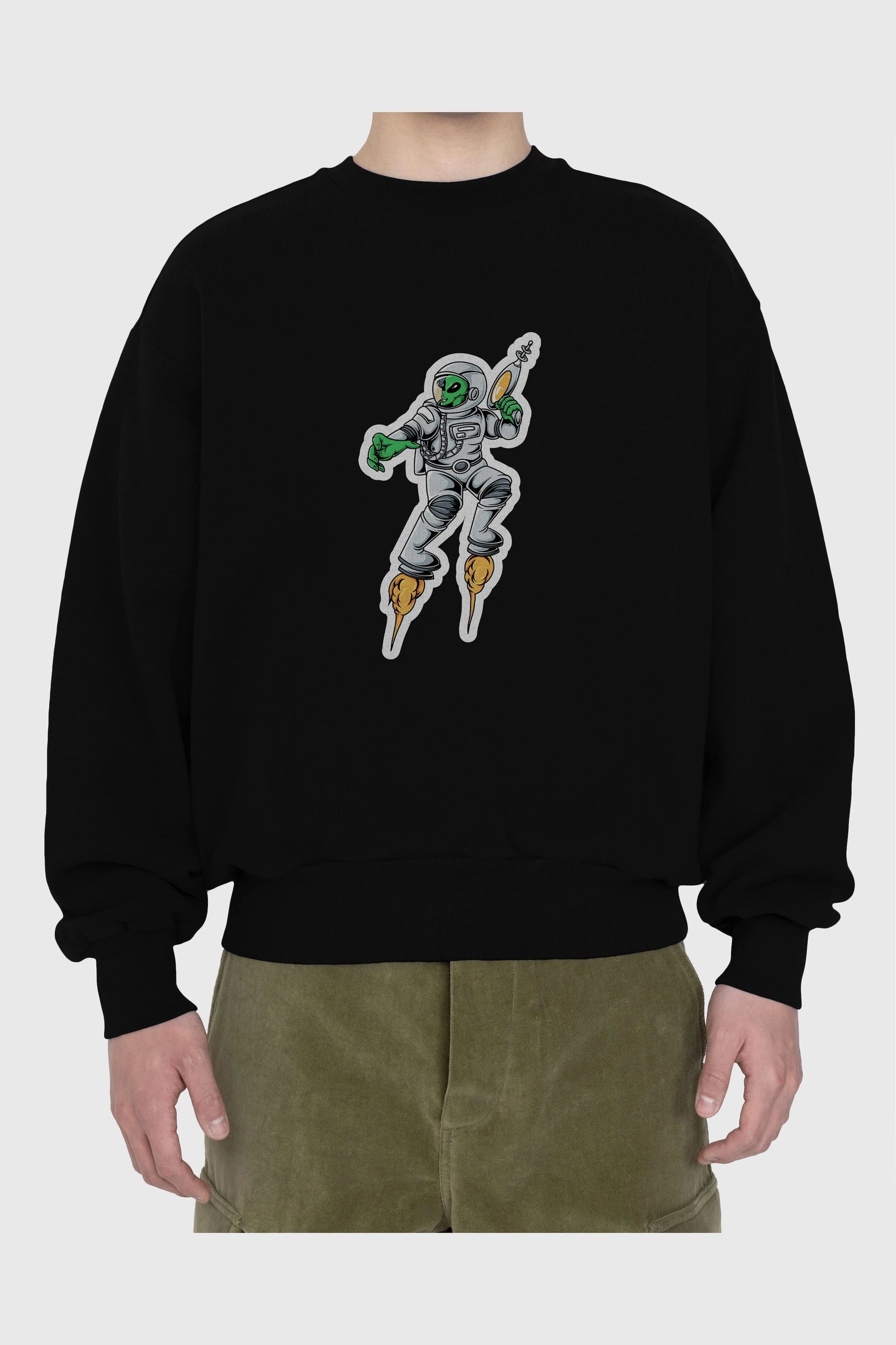 Alien Wars Sticker Ön Baskılı Oversize Sweatshirt Erkek Kadın Unisex
