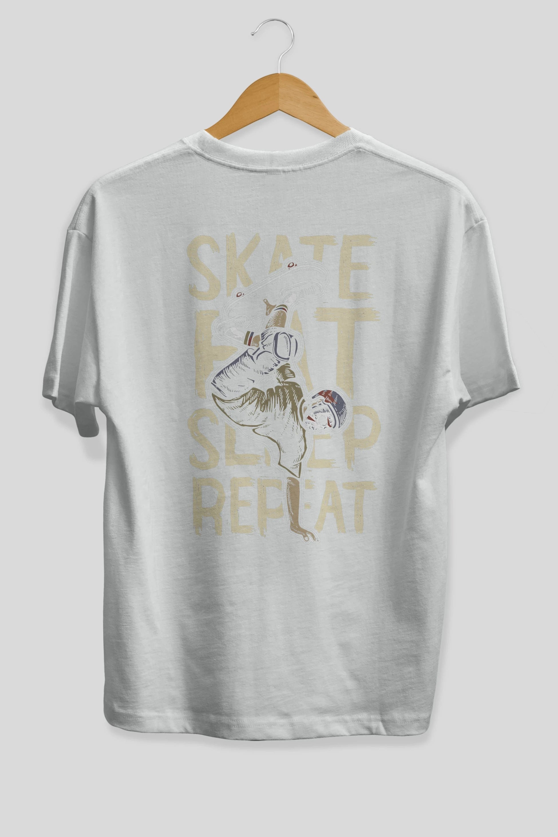 Skate Eat Sleep Repeat Arka Baskılı Oversize t-shirt Erkek Kadın Unisex %100 Pamuk