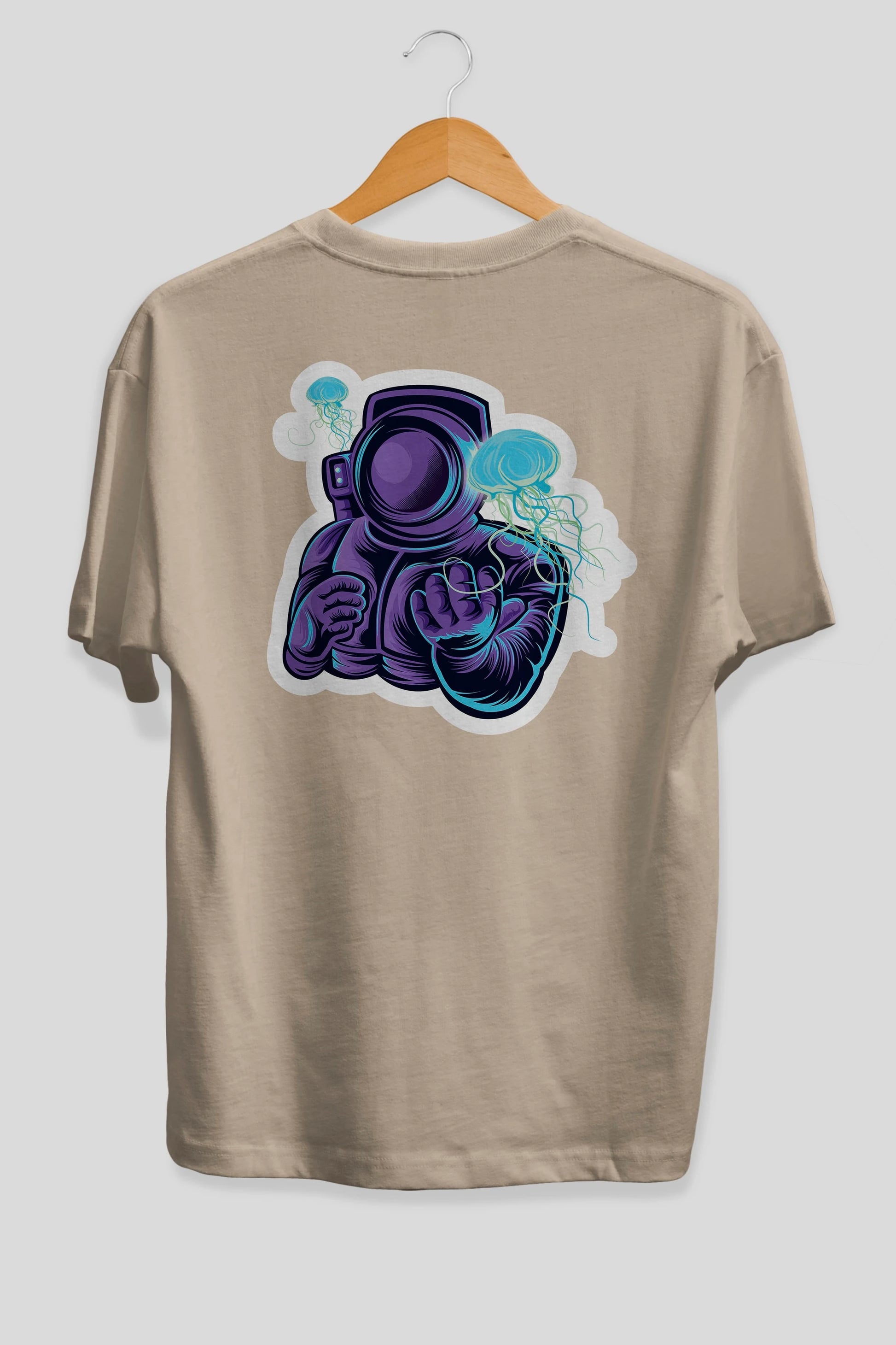 Astronaut and Jellyfish Sticker Arka Baskılı Oversize t-shirt Erkek Kadın Unisex