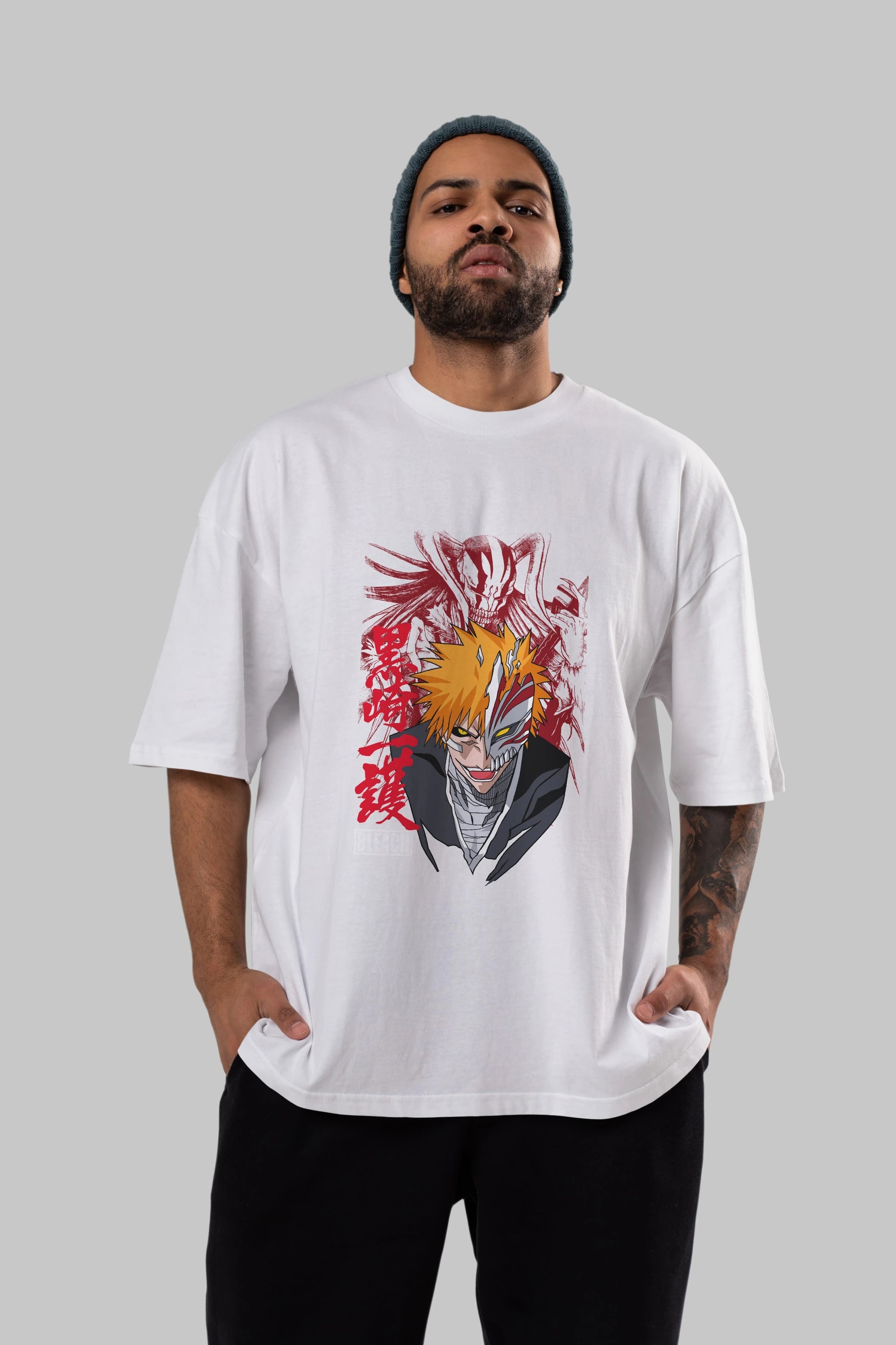 ICHIGO KUROSAKI VIZARD Anime Ön Baskılı Oversize t-shirt %100 pamuk Erkek Kadın Unisex