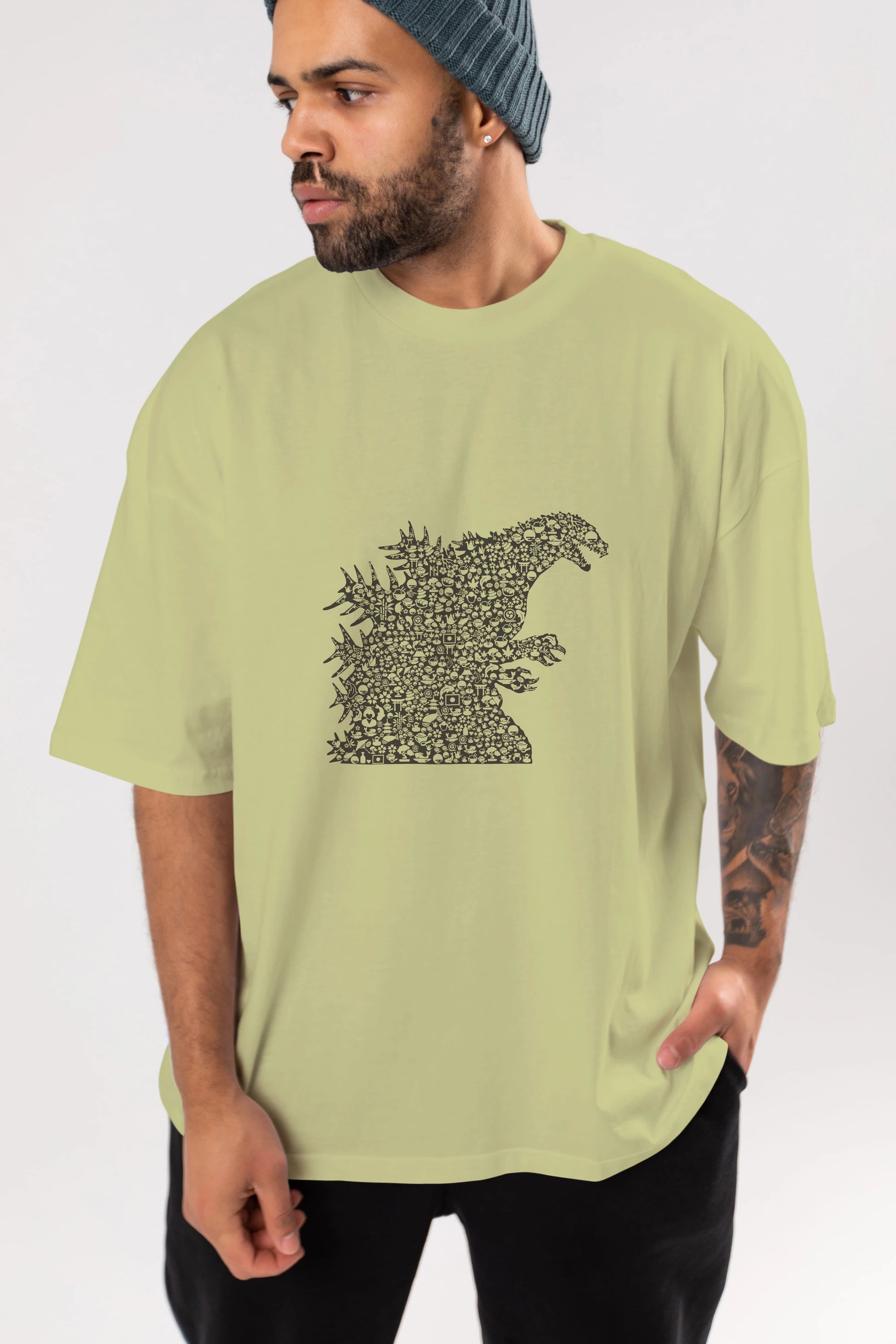 Godzilla Ön Baskılı Oversize t-shirt %100 pamuk Erkek Kadın Unisex