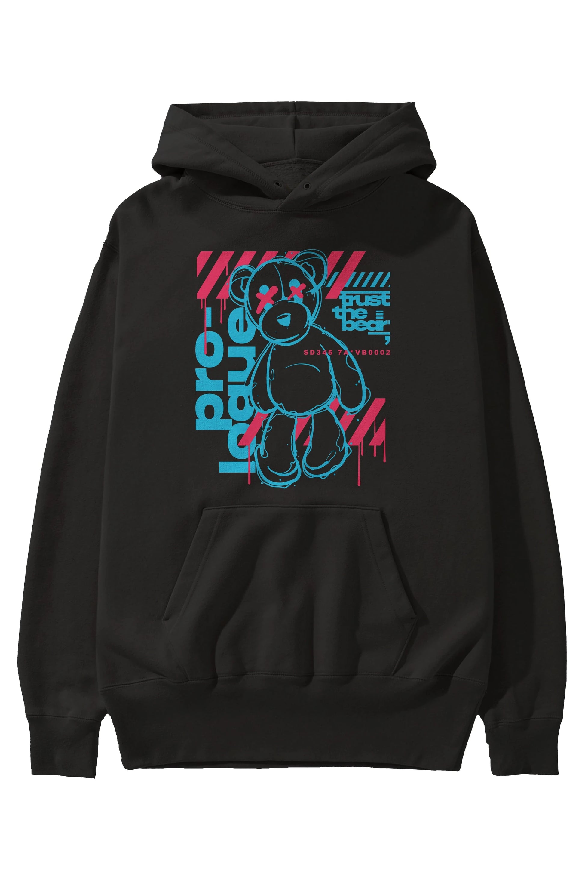 Trust The Bear Ön Baskılı Hoodie Oversize Kapüşonlu Sweatshirt Erkek Kadın Unisex