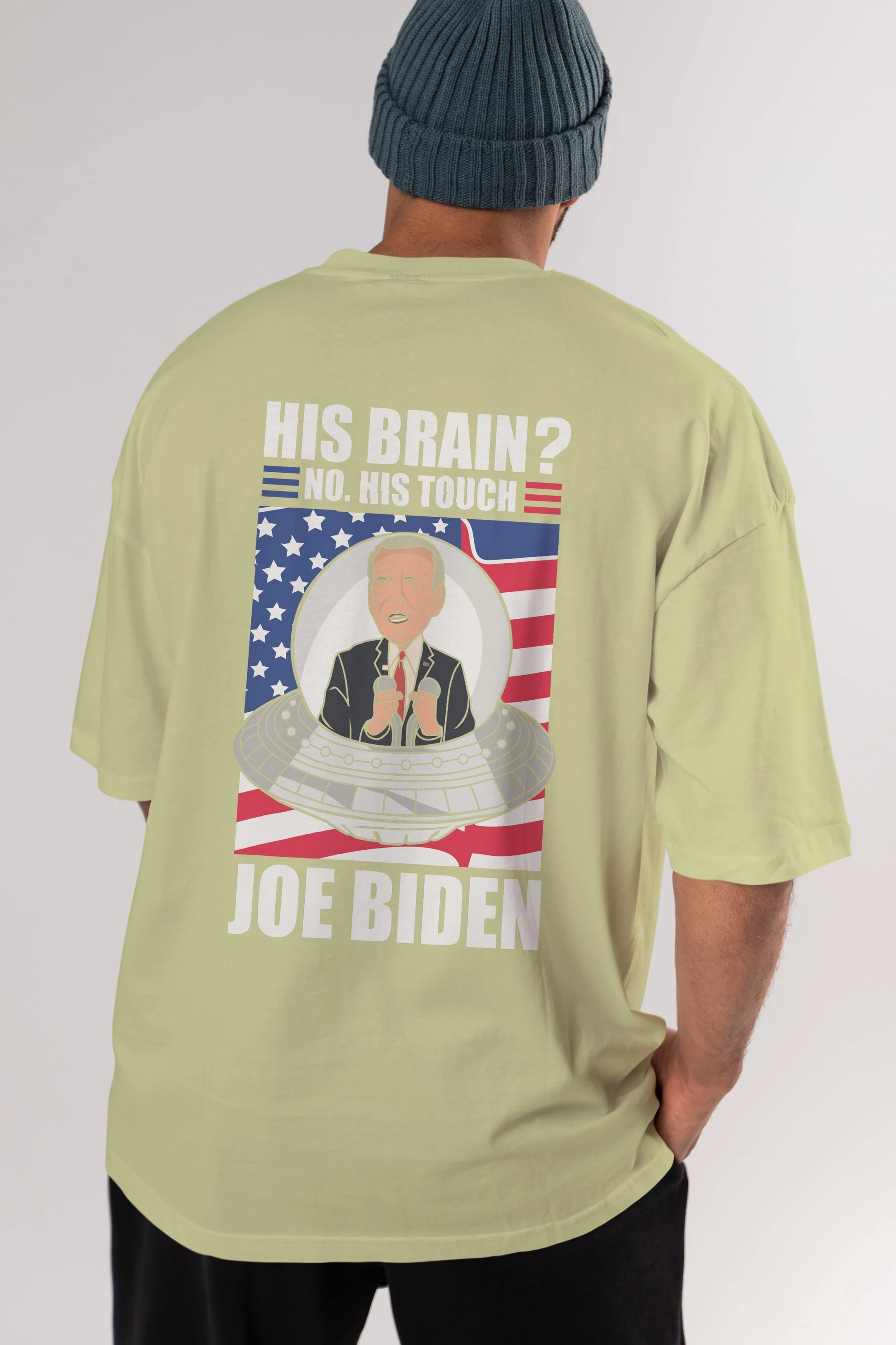 Alien Biden Arka Baskılı Oversize t-shirt Erkek Kadın Unisex %100 Pamuk tişort
