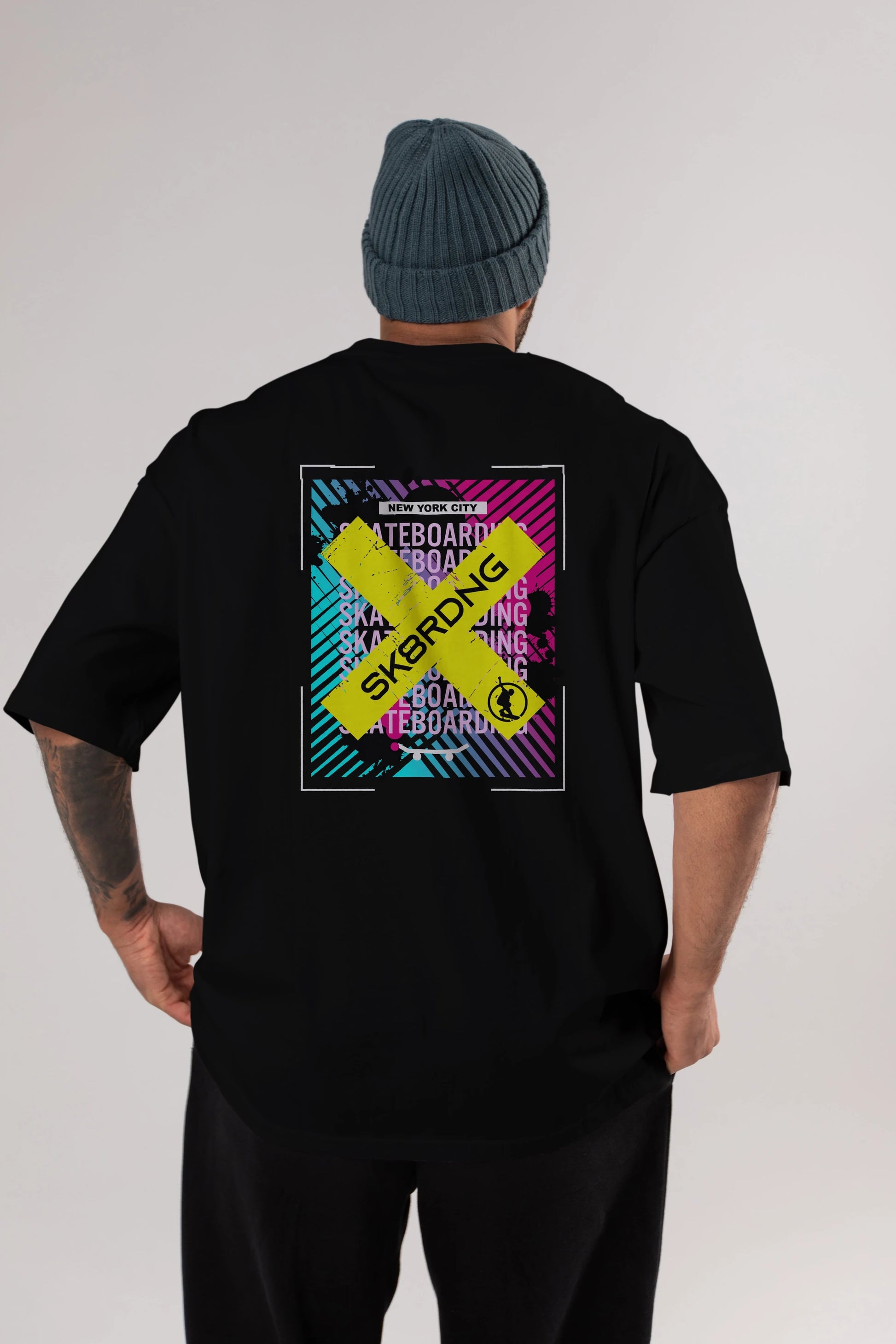 Skatebording Arka Baskılı Oversize t-shirt Erkek Kadın Unisex