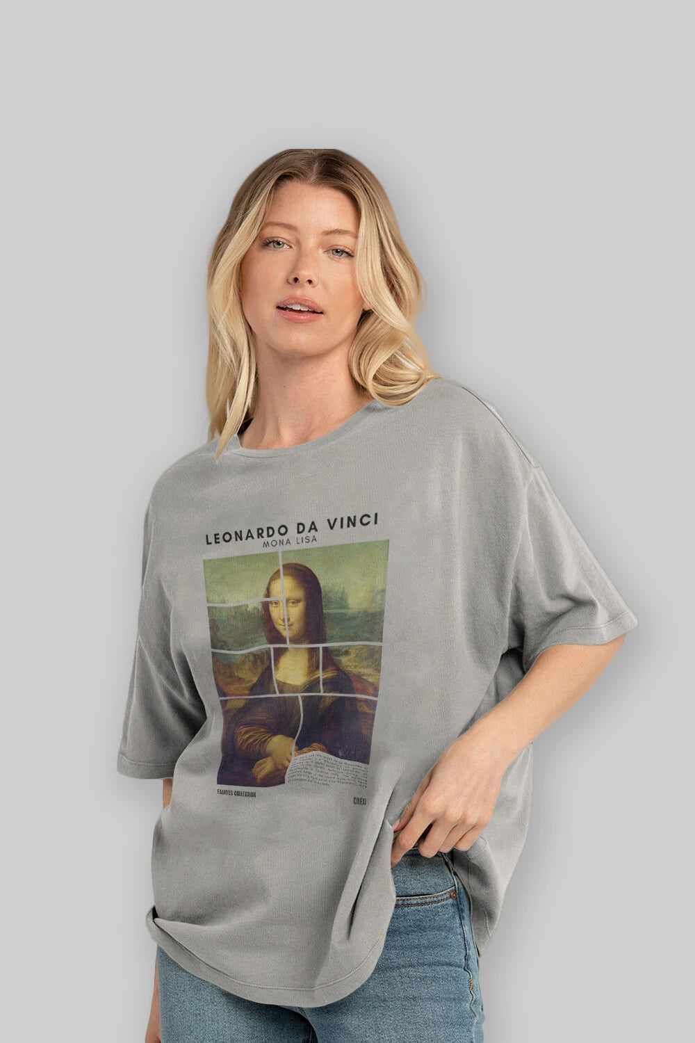 Leonardo Da Vinci Mona Lisa ön Baskılı Oversize t-shirt Erkek Kadın Bisiklet Yaka Pamuk tişort