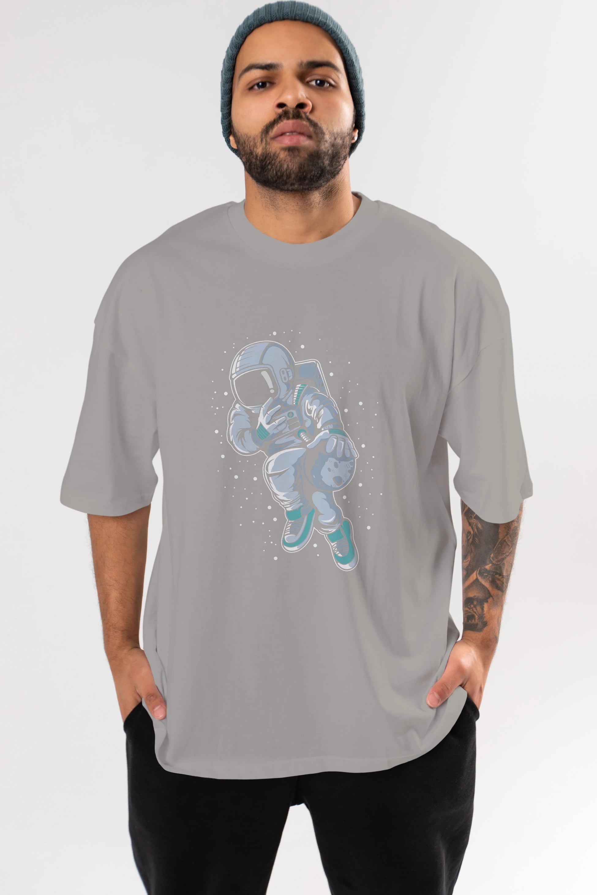 Astronaut Basketball (2) Ön Baskılı Oversize t-shirt Erkek Kadın Unisex