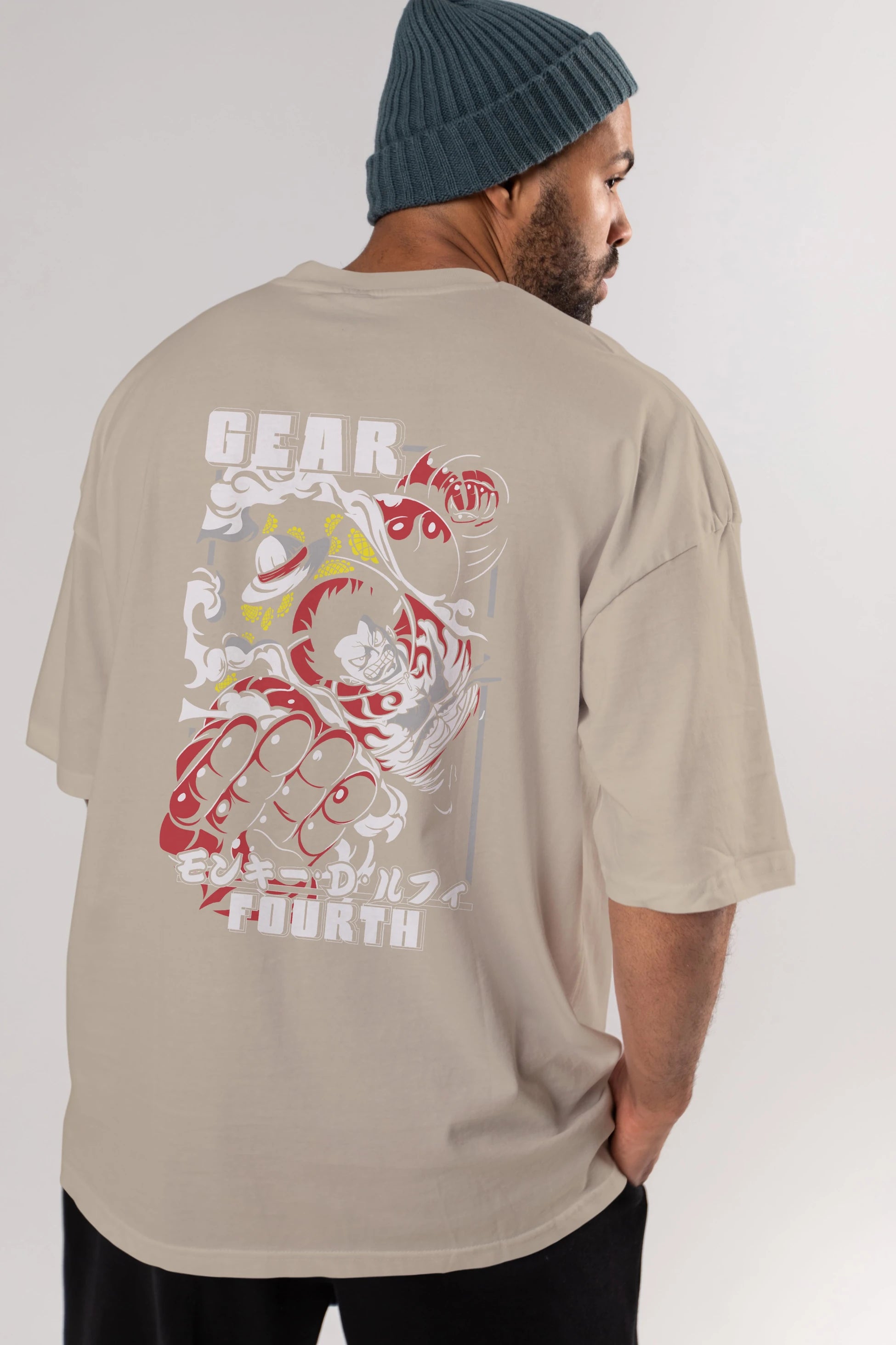 Luffy GEAR 4 Anime Arka Baskılı Oversize t-shirt Erkek Kadın Unisex %100 pamuk tişort