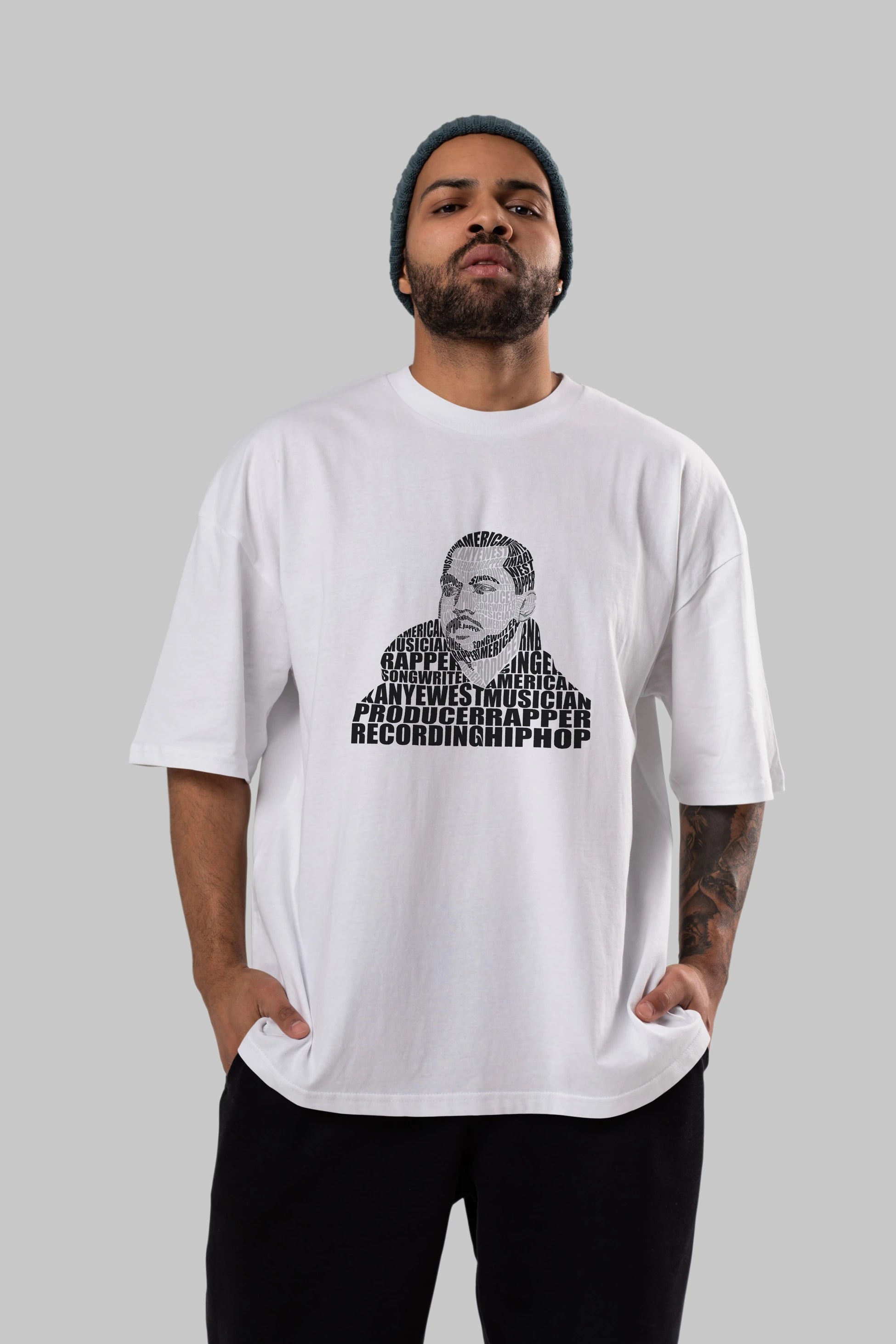 Kanye West Calligram Ön Baskılı Oversize t-shirt %100 pamuk Erkek Kadın Unisex