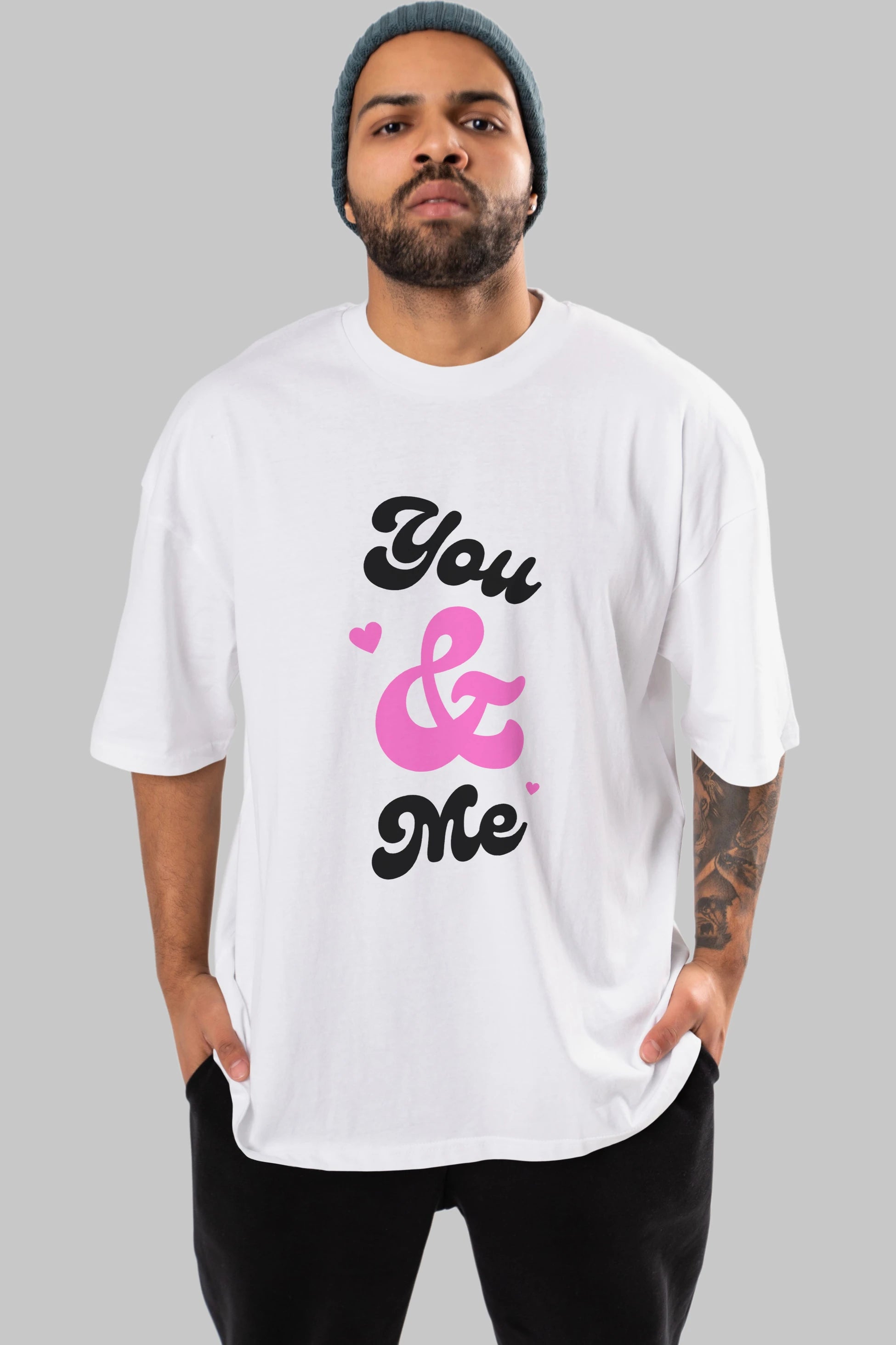 You and Me Yazılı Ön Baskılı Oversize t-shirt Erkek Kadın Unisex