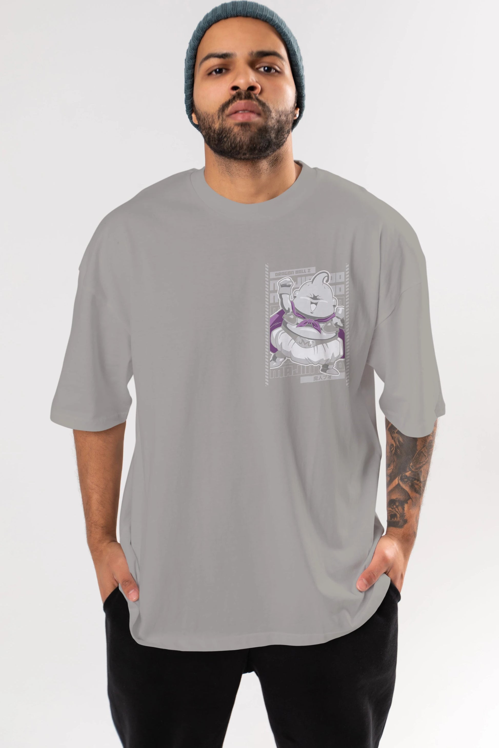 MAJIN BOO2 Ön Sol Baskılı Oversize t-shirt Erkek Kadın Unisex %100 Pamuk Bisiklet Yaka tişort