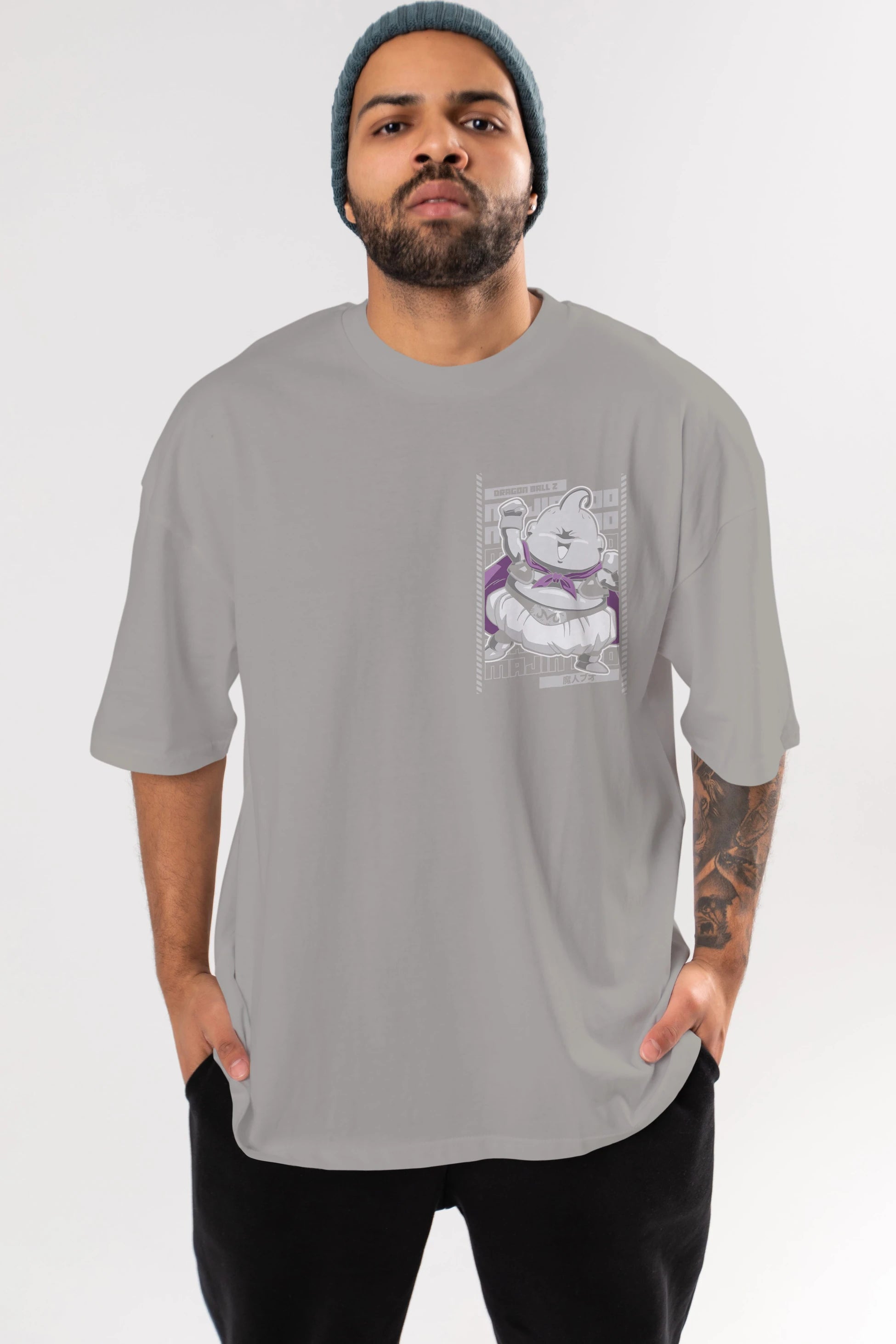 MAJIN BOO2 Ön Sol Baskılı Oversize t-shirt Erkek Kadın Unisex %100 Pamuk Bisiklet Yaka tişort