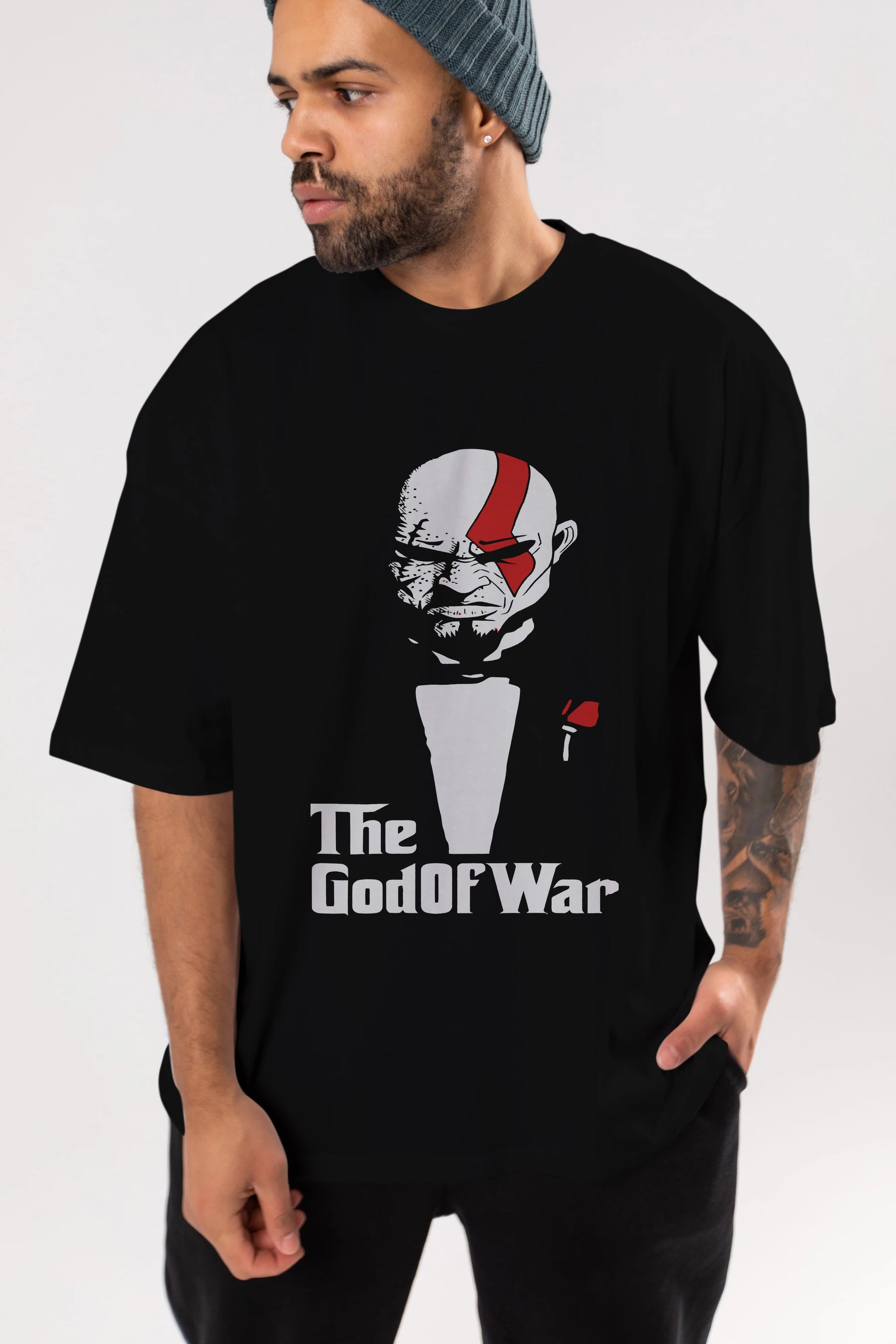 The God of War Ön Baskılı Oversize t-shirt Erkek Kadın Unisex %100 Pamuk Bisiklet Yaka tişort