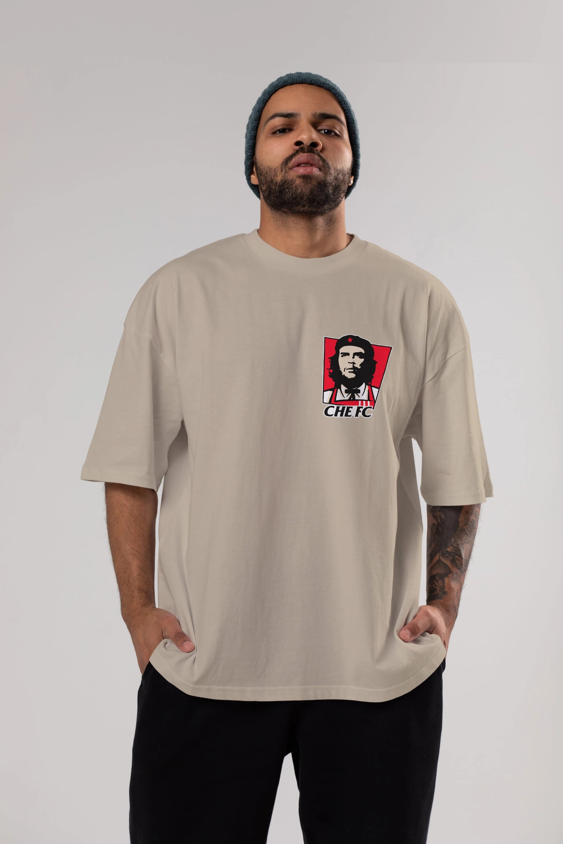 Che FC Ön Sol Baskılı Oversize t-shirt Erkek Kadın Unisex %100 Pamuk Bisiklet Yaka tişort