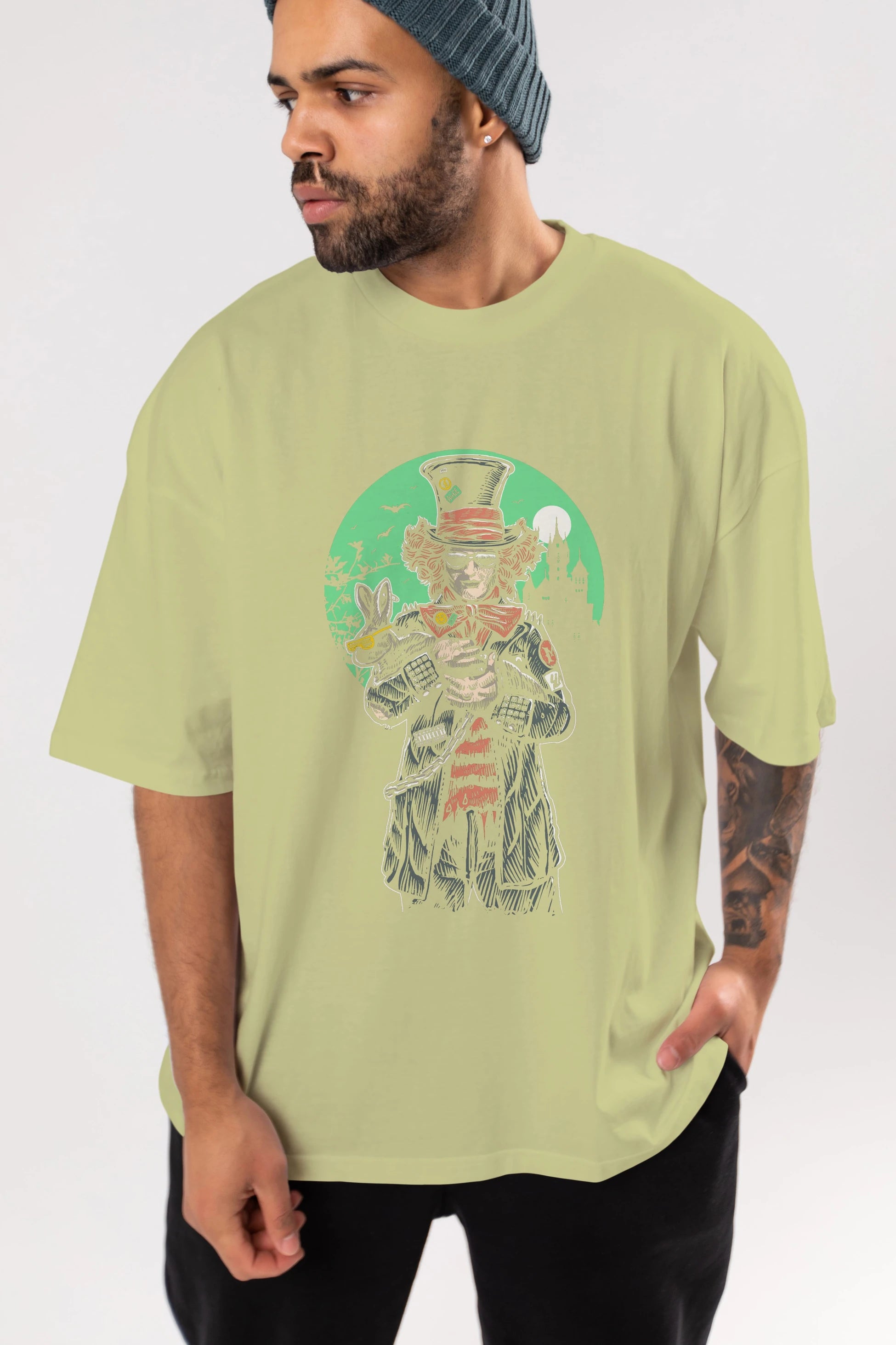 Mad Hatter Ön Baskılı Oversize t-shirt Erkek Kadın Unisex %100 Pamuk tişort
