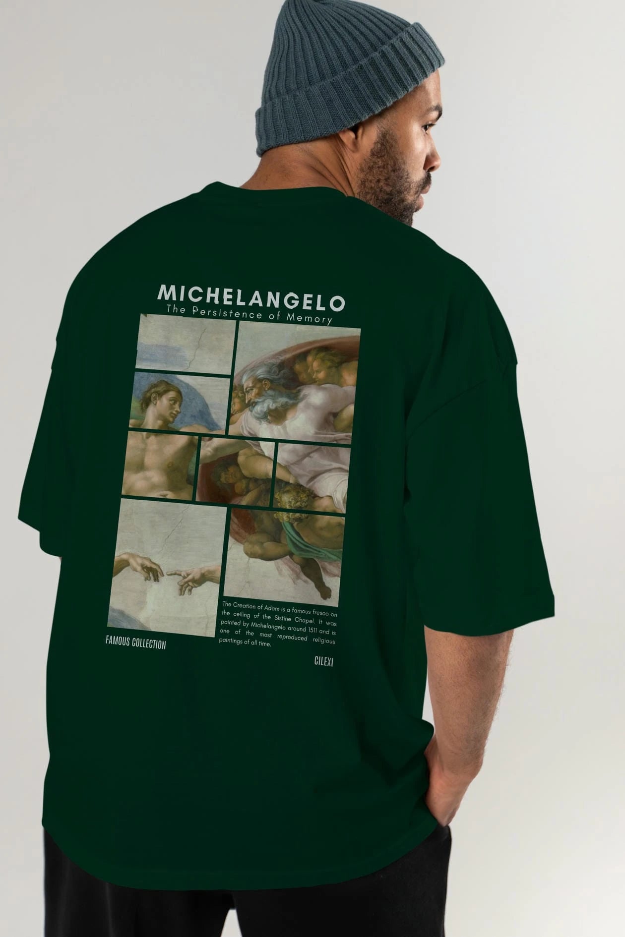 Michelangelo Arka Baskılı Oversize t-shirt Erkek Kadın Bisiklet Yaka Pamuk tişort