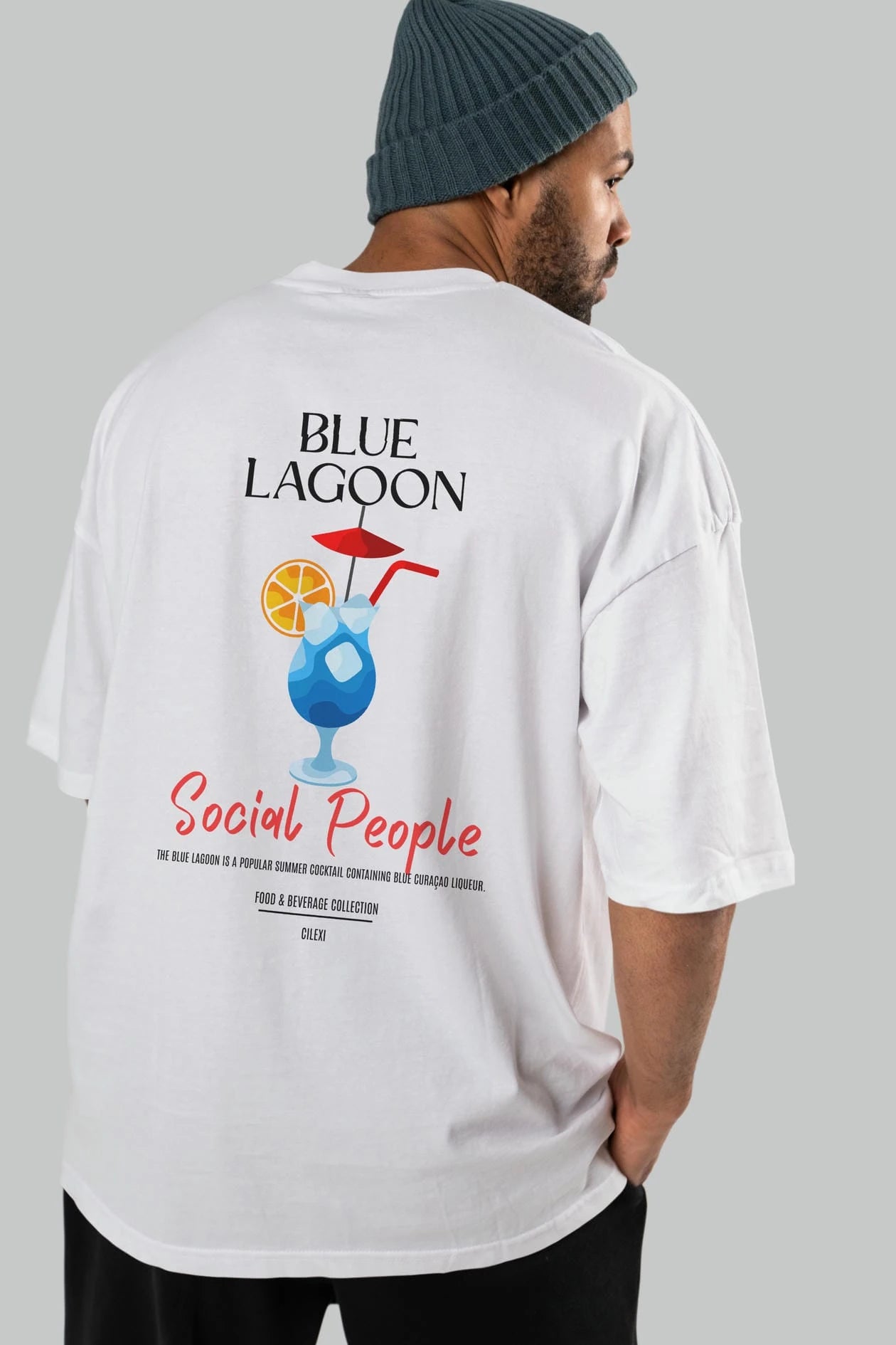 Blue Lagoon Kokteyl Serisi Baskılı Oversize t-shirt Erkek Kadın Unisex %100 Pamuk Bisiklet Yaka tişort