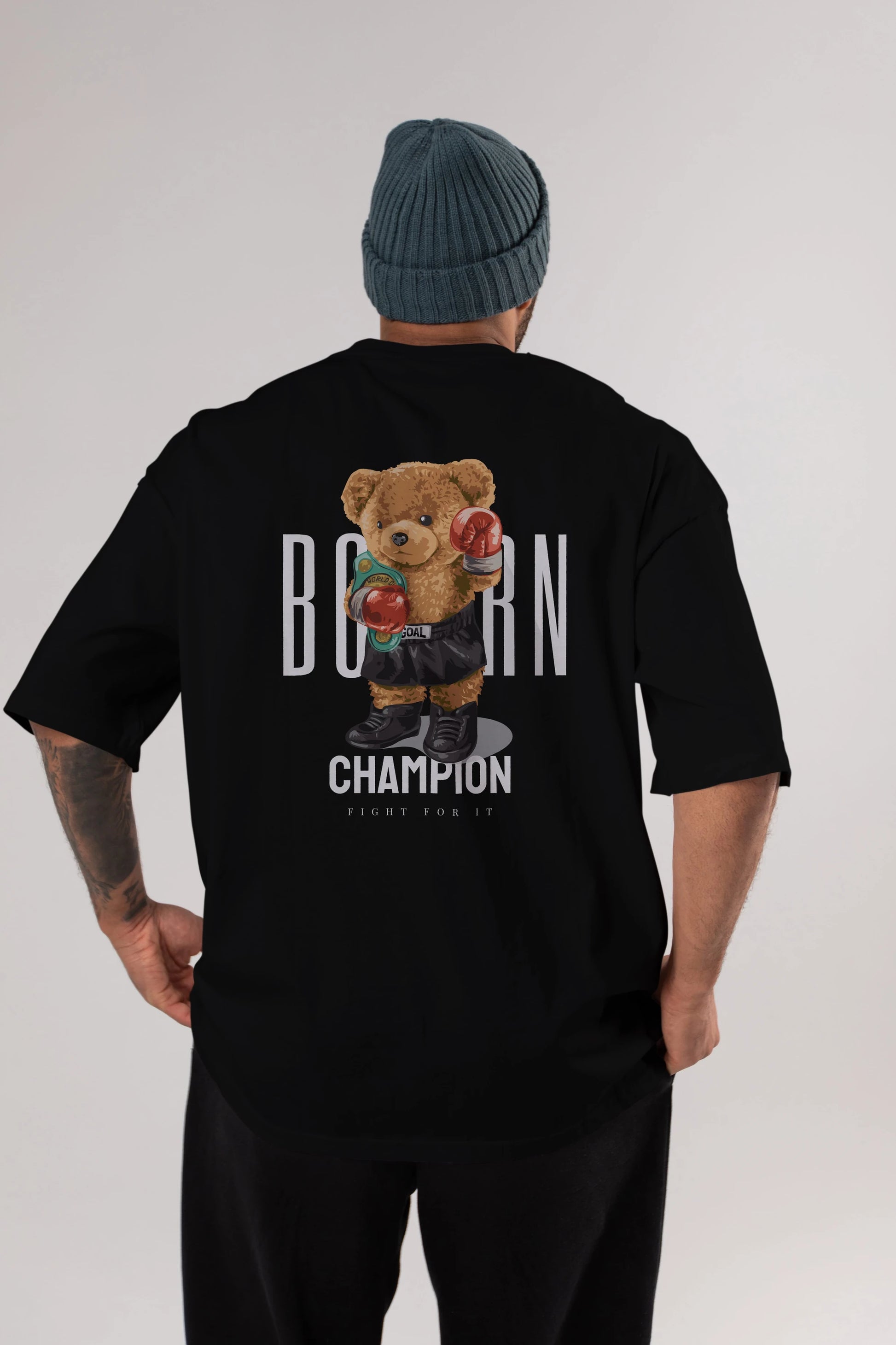 Teddy Bear Champion Arka Baskılı Oversize t-shirt Erkek Kadın Unisex %100 Pamuk