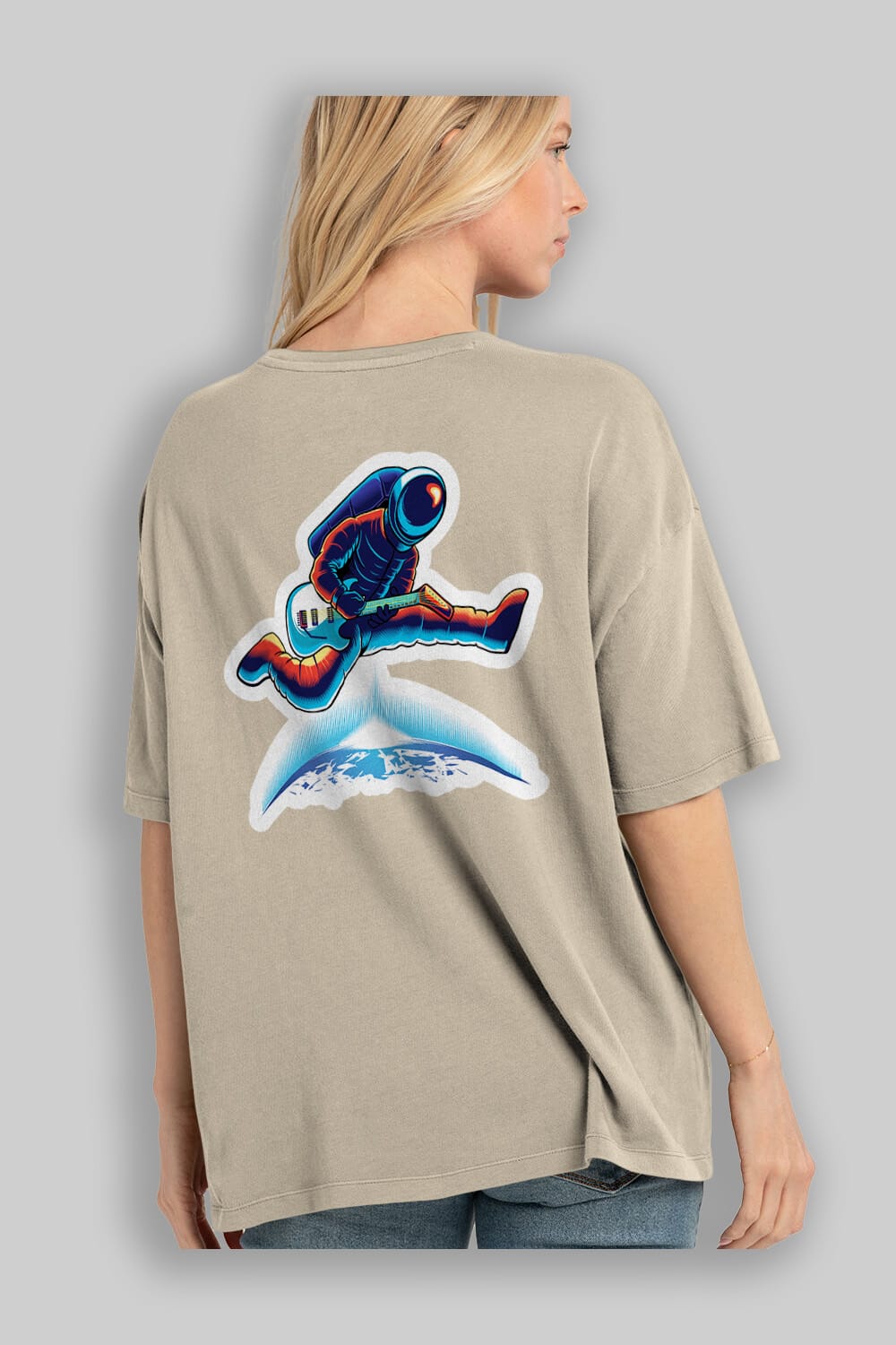 Astroguitar Sticker Arka Baskılı Oversize t-shirt Erkek Kadın Unisex