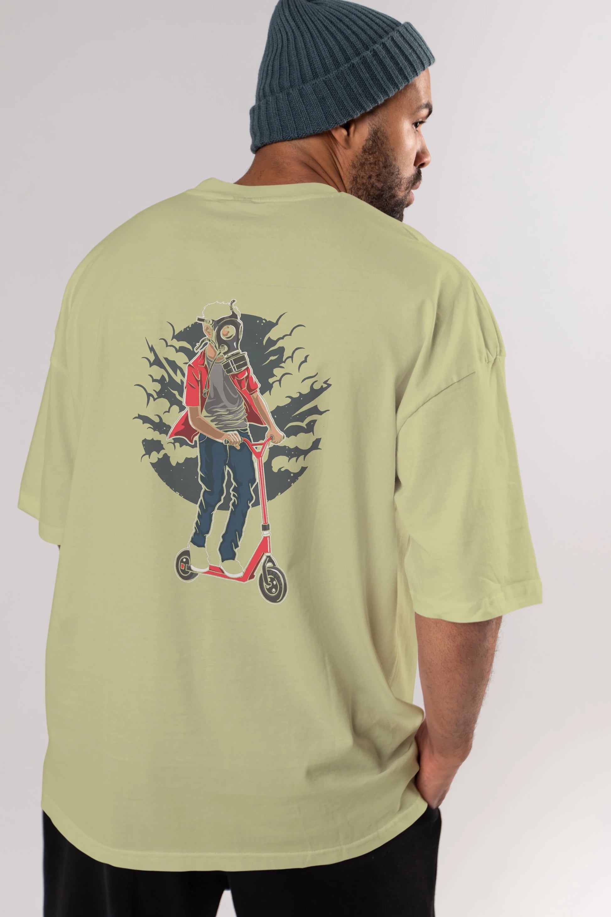 Gasmask Rider Arka Baskılı Oversize t-shirt Erkek Kadın Unisex %100 Pamuk