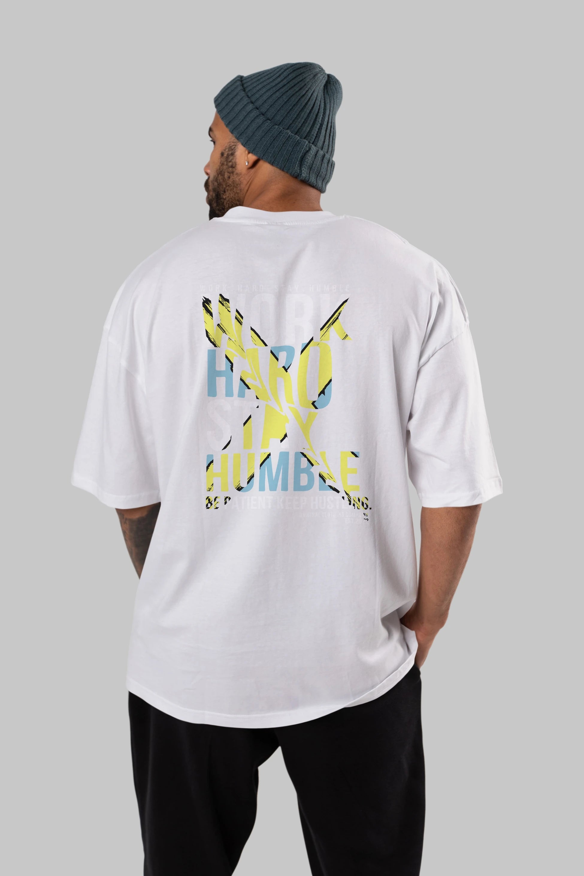 Work Hard Stay Humble Arka Baskılı Oversize t-shirt Erkek Kadın Unisex