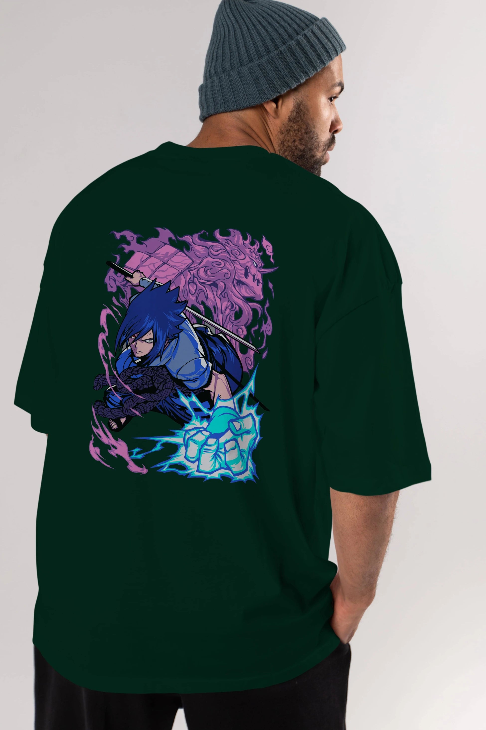 NARUTO SASUKE UCHIHA 2 Anime Arka Baskılı Oversize t-shirt Erkek Kadın Unisex