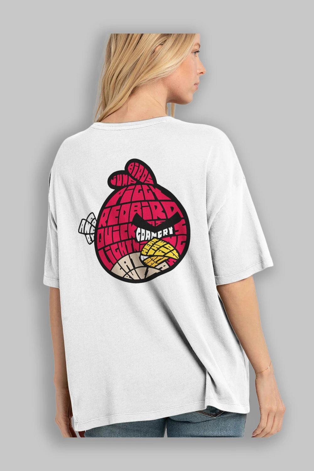 Bird With Anger Arka Baskılı Oversize t-shirt %100 pamuk Erkek Kadın Unisex
