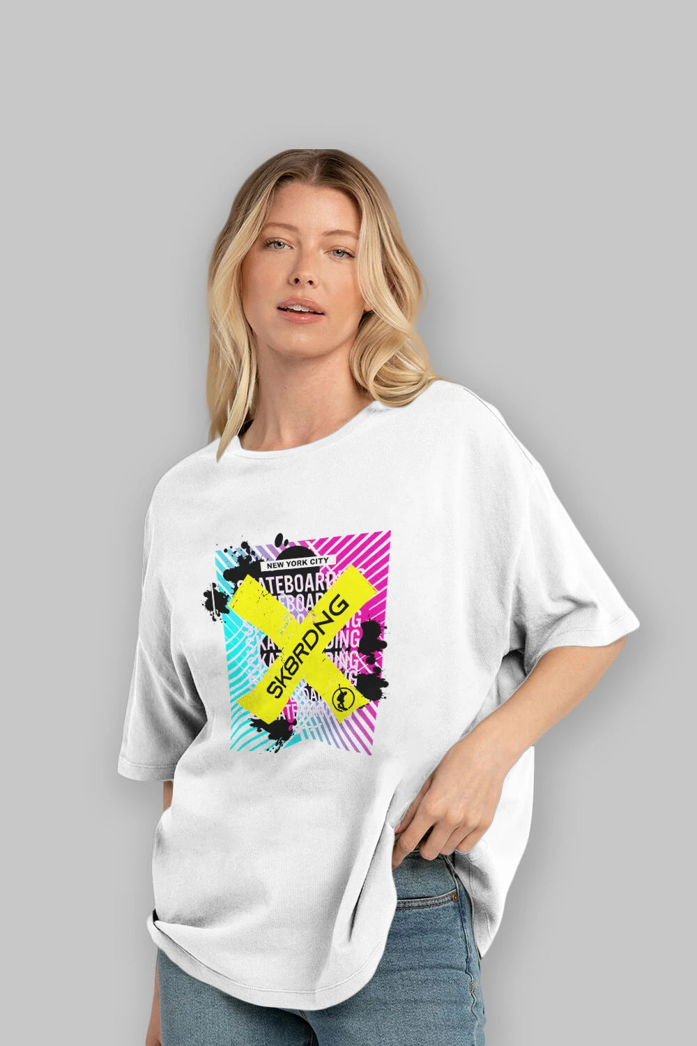 Skatebording Ön Baskılı Oversize t-shirt Erkek Kadın Unisex