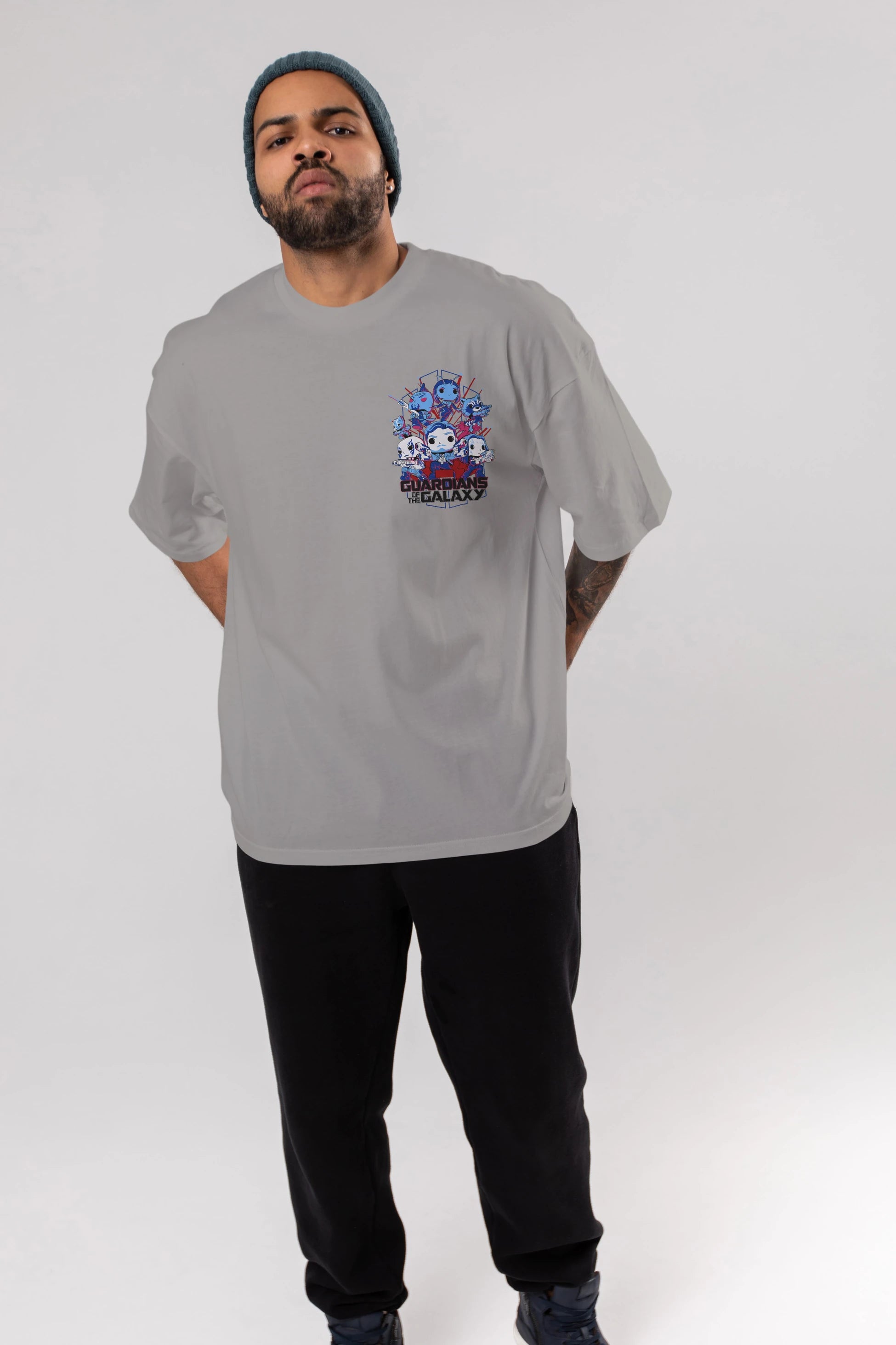Guardians of the Galaxy Ön Sol Baskılı Oversize t-shirt Erkek Kadın Unisex %100 Pamuk Bisiklet Yaka tişort