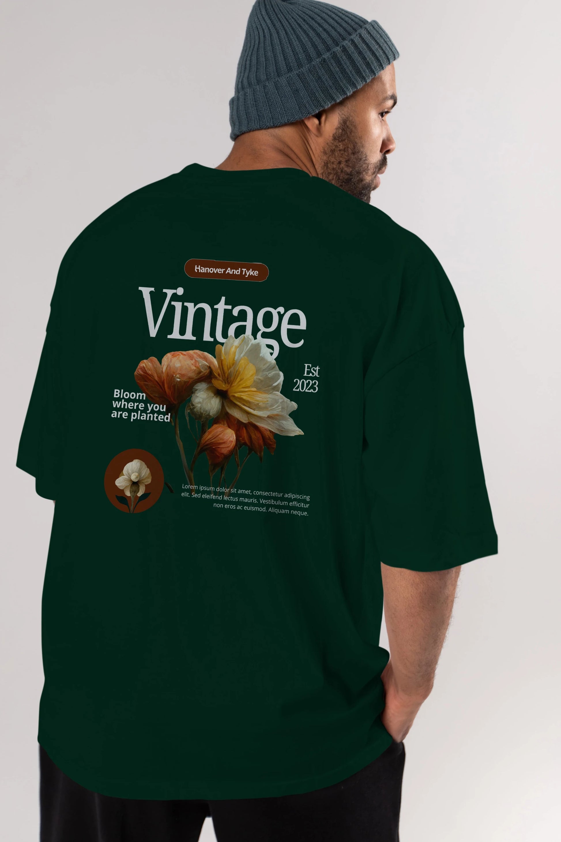 Vintage Çiçek Arka Baskılı Oversize t-shirt Erkek Kadın Unisex