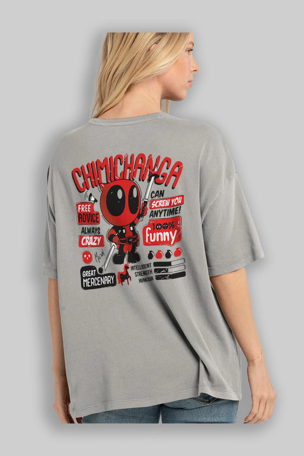 Deadpool (9) Arka Baskılı Oversize t-shirt Erkek Kadın Unisex %100 Pamuk Bisiklet Yaka tişort