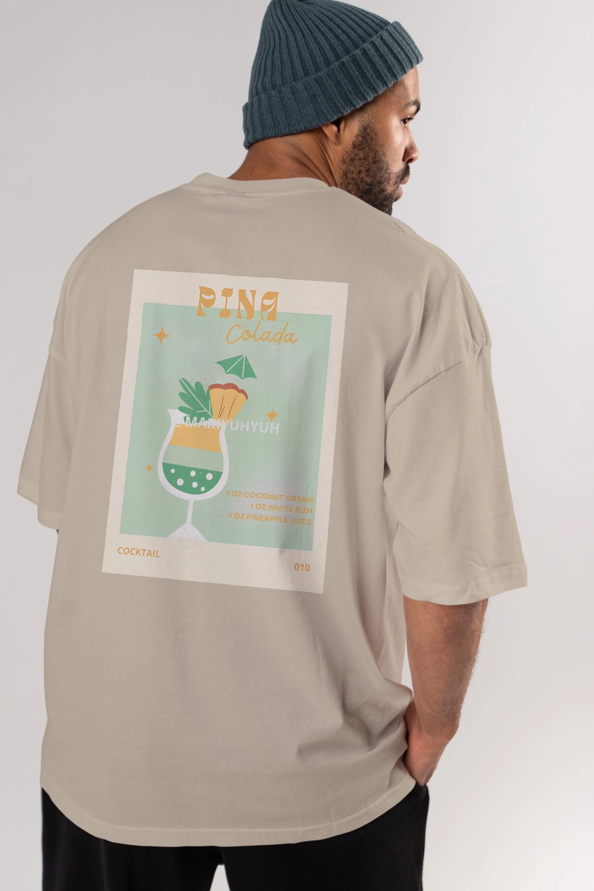 Pina Colada Arka Baskılı Oversize t-shirt Erkek Kadın Unisex %100 Pamuk Bisiklet Yaka tişort
