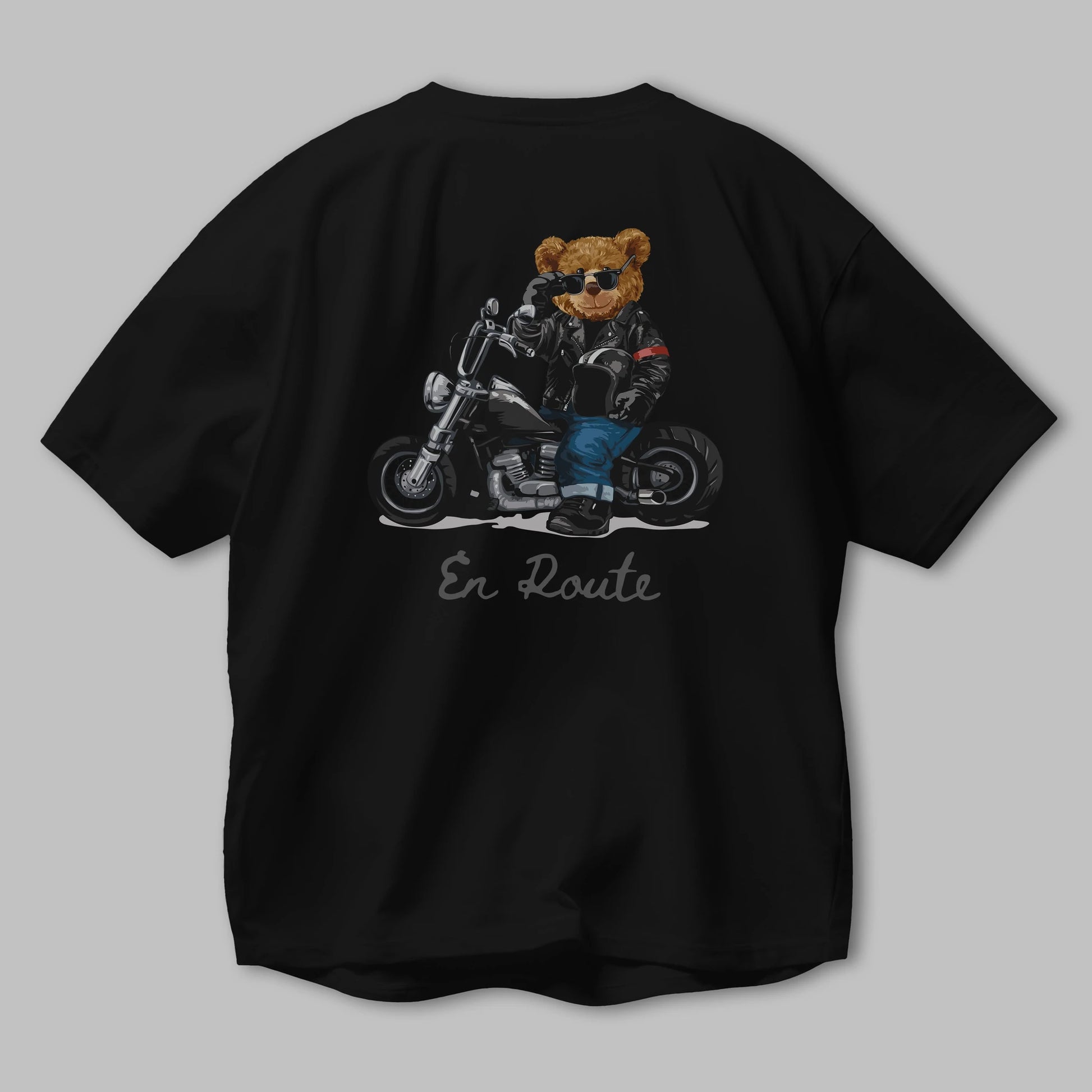 Teddy Bear En Route Arka Baskılı Oversize t-shirt Erkek Kadın Unisex %100 Pamuk