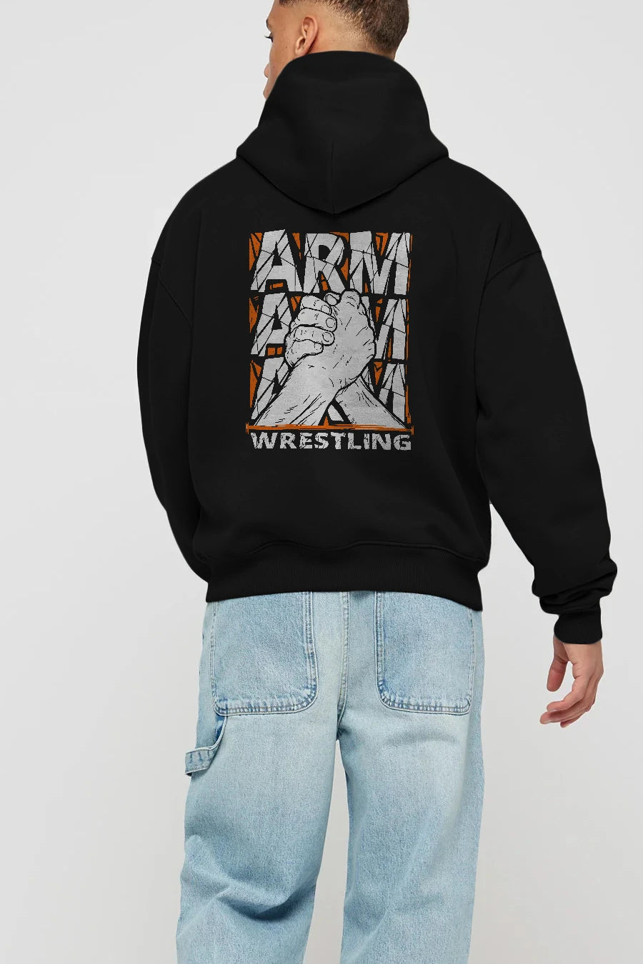 Arm Wrestling Arka Baskılı Hoodie Oversize Kapüşonlu Sweatshirt Erkek Kadın Unisex