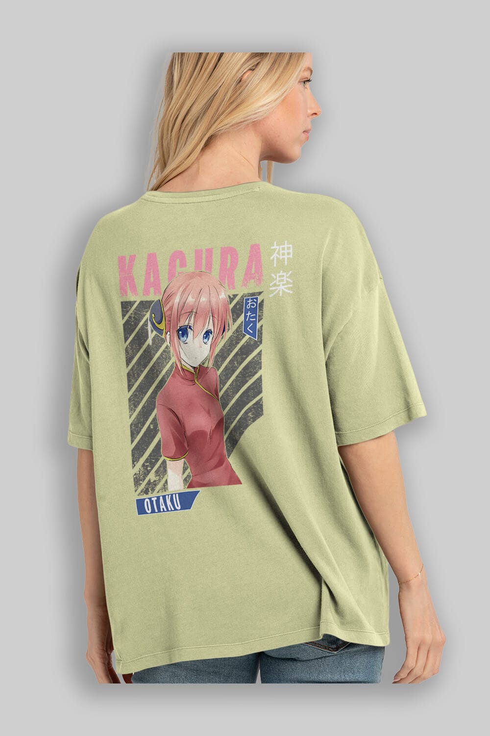 Kagura GINTAMA Anime Arka Baskılı Oversize t-shirt Erkek Kadın Unisex