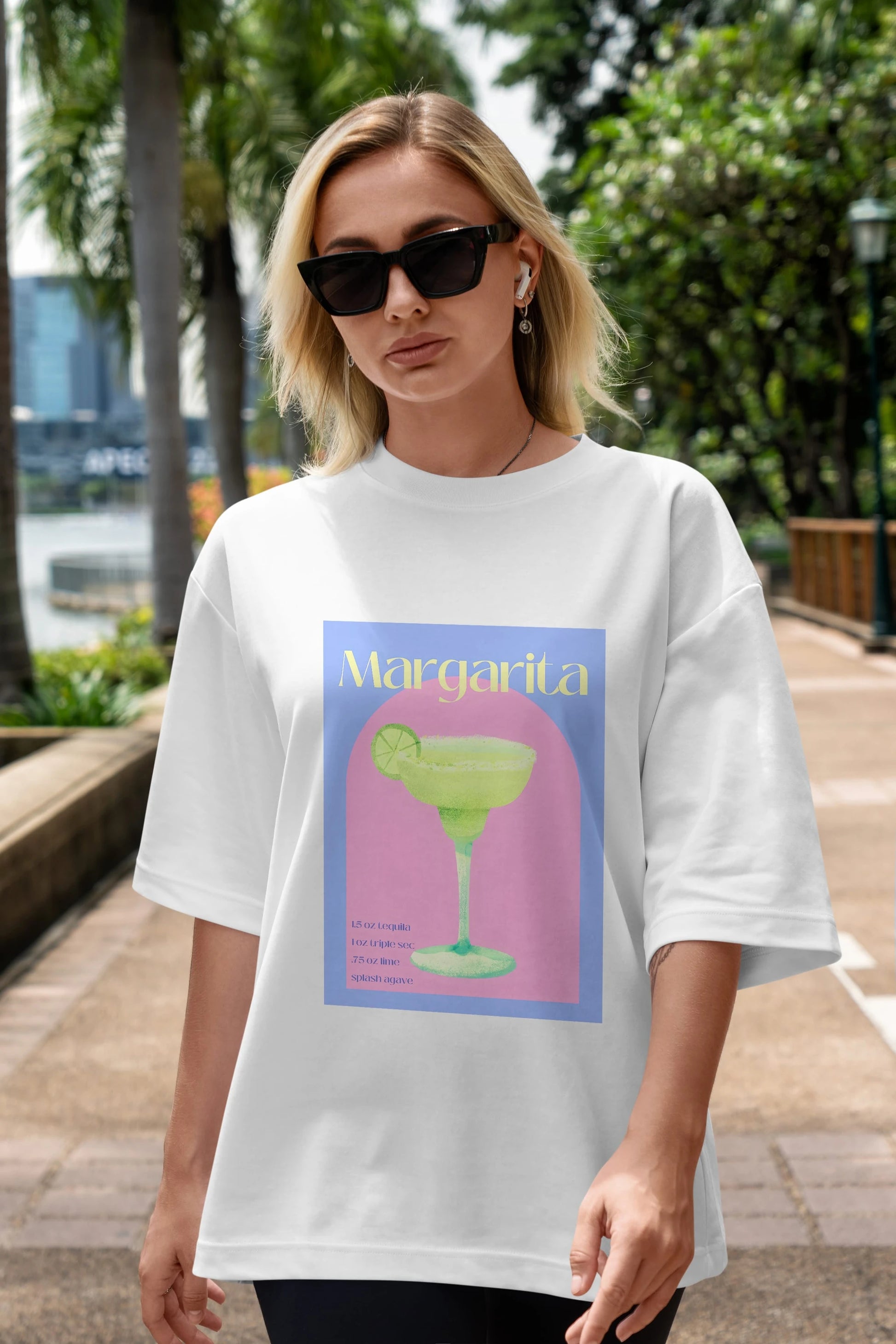 Margarita 6 Ön Baskılı Oversize t-shirt Erkek Kadın Unisex %100 Pamuk Bisiklet Yaka tişort