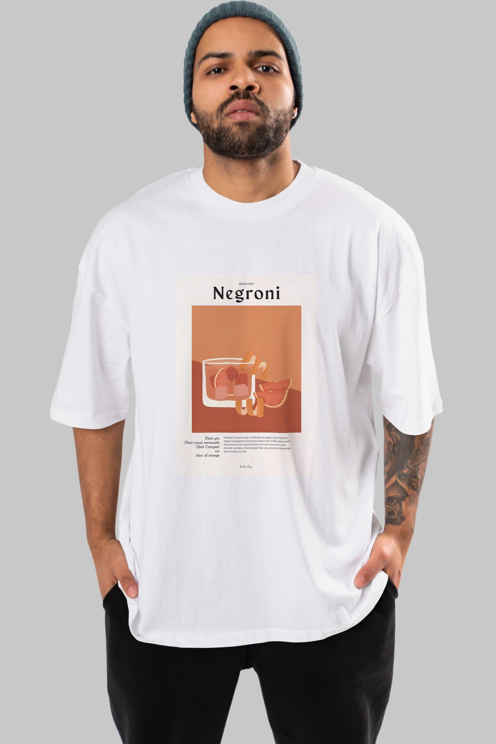 Mixology Negroni Ön Baskılı Oversize t-shirt Erkek Kadın Unisex %100 Pamuk Bisiklet Yaka tişort