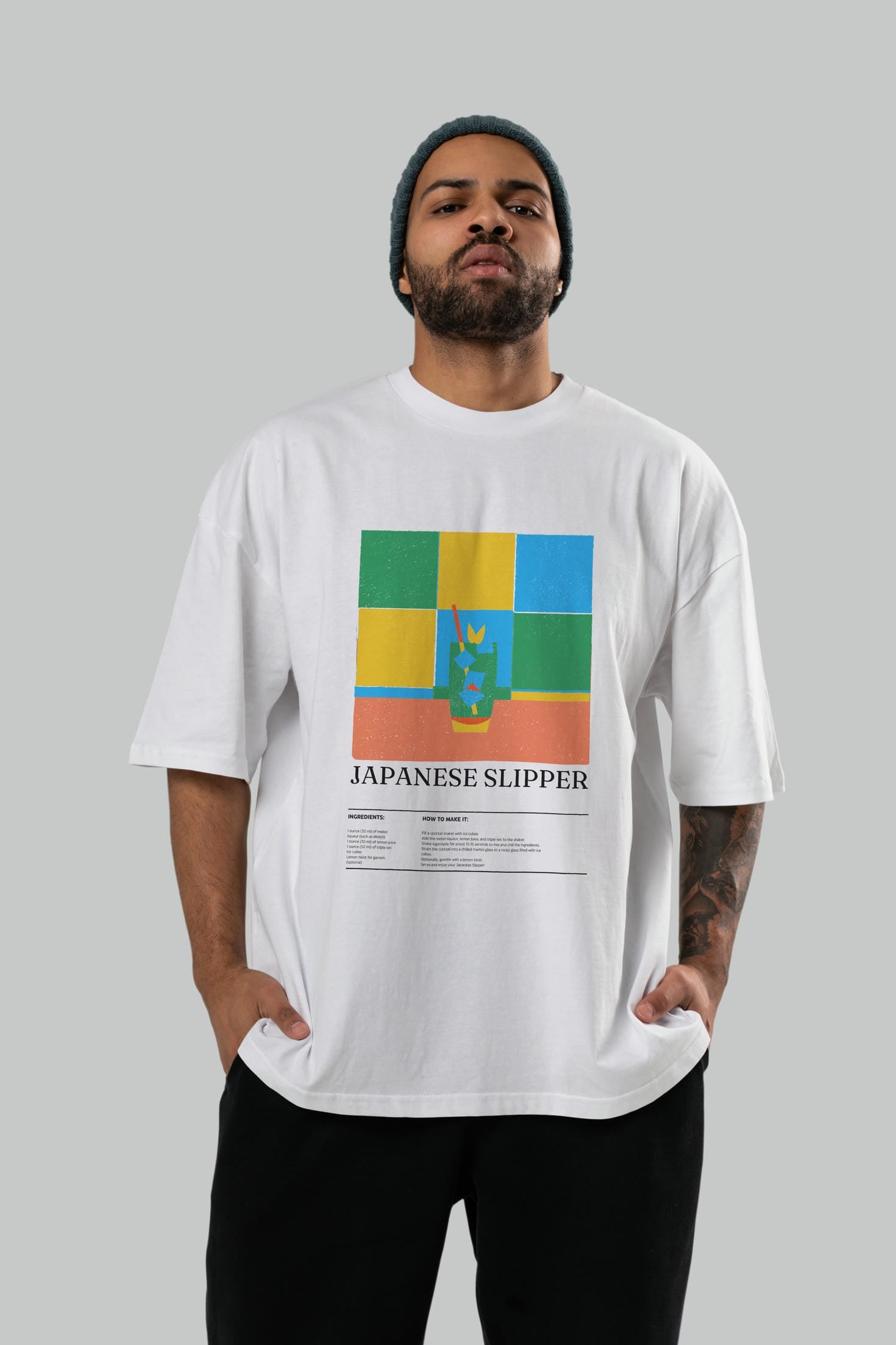 Japanese Slipper Kokteyl Ön Baskılı Oversize t-shirt Erkek Kadın %100 Pamuk Bisiklet Yaka tişort