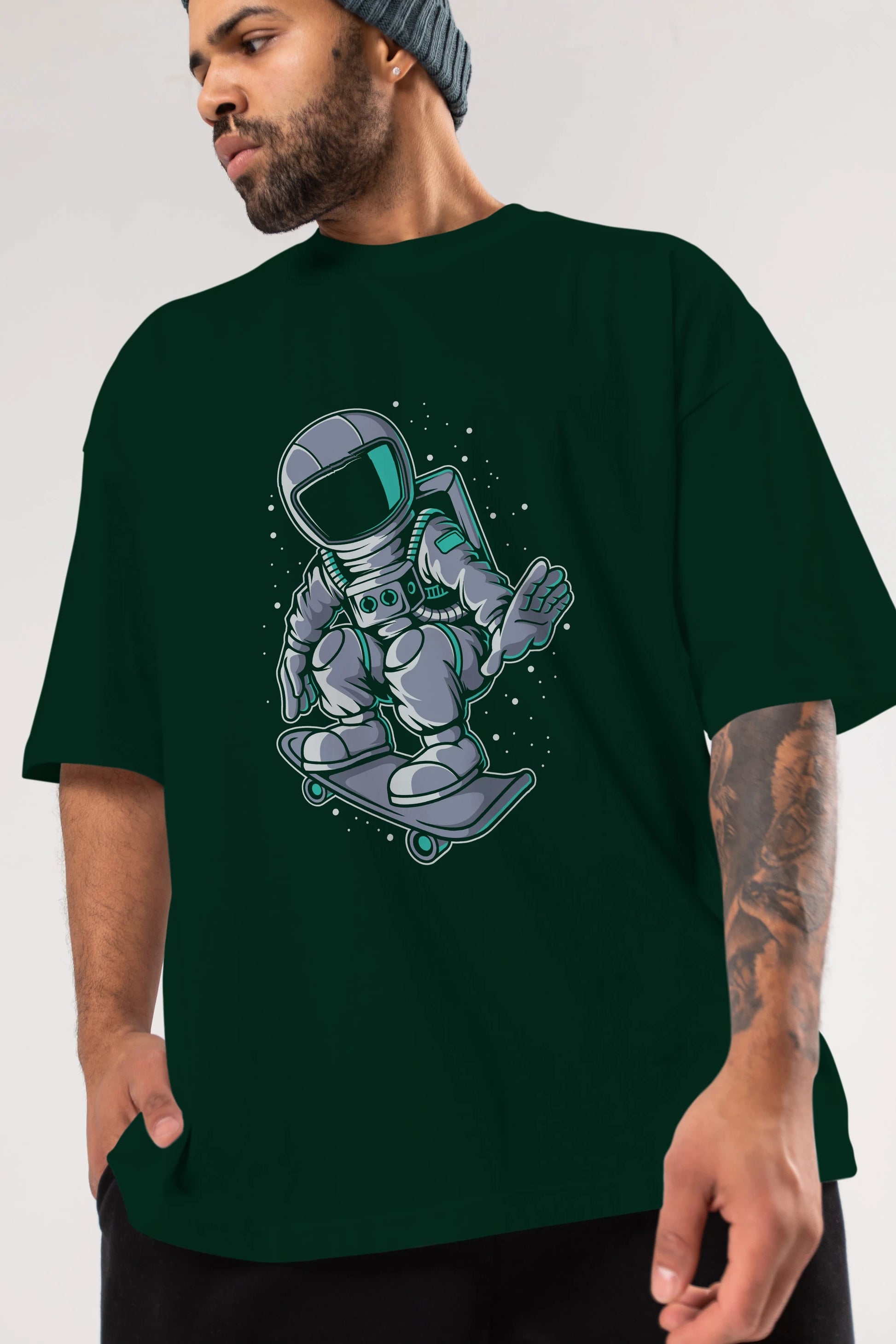 Astronaut Skater Ön Baskılı Oversize t-shirt Erkek Kadın Unisex