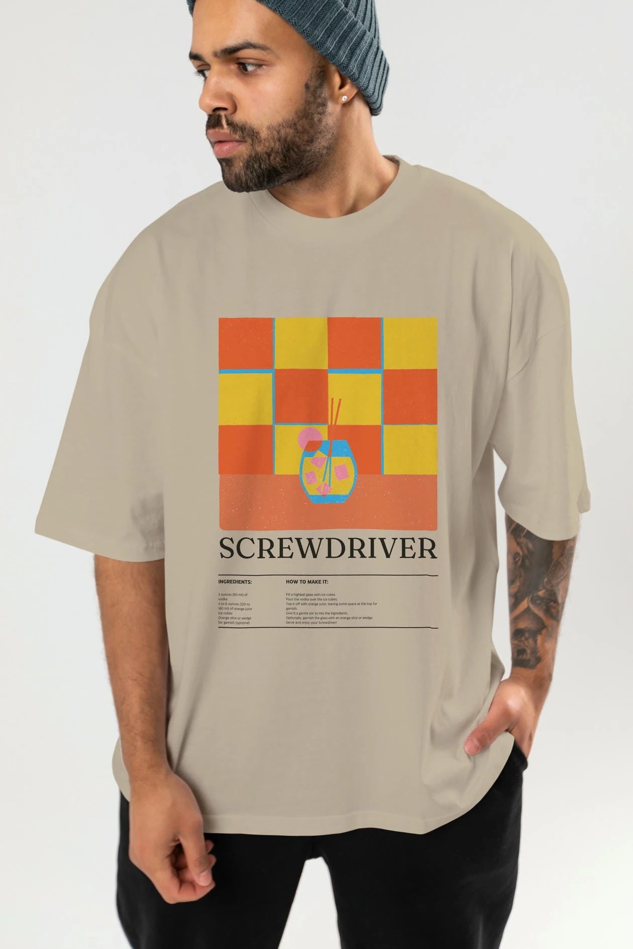 Screwdriver Kokteyl Ön Baskılı Oversize t-shirt Erkek Kadın %100 Pamuk Bisiklet Yaka tişort