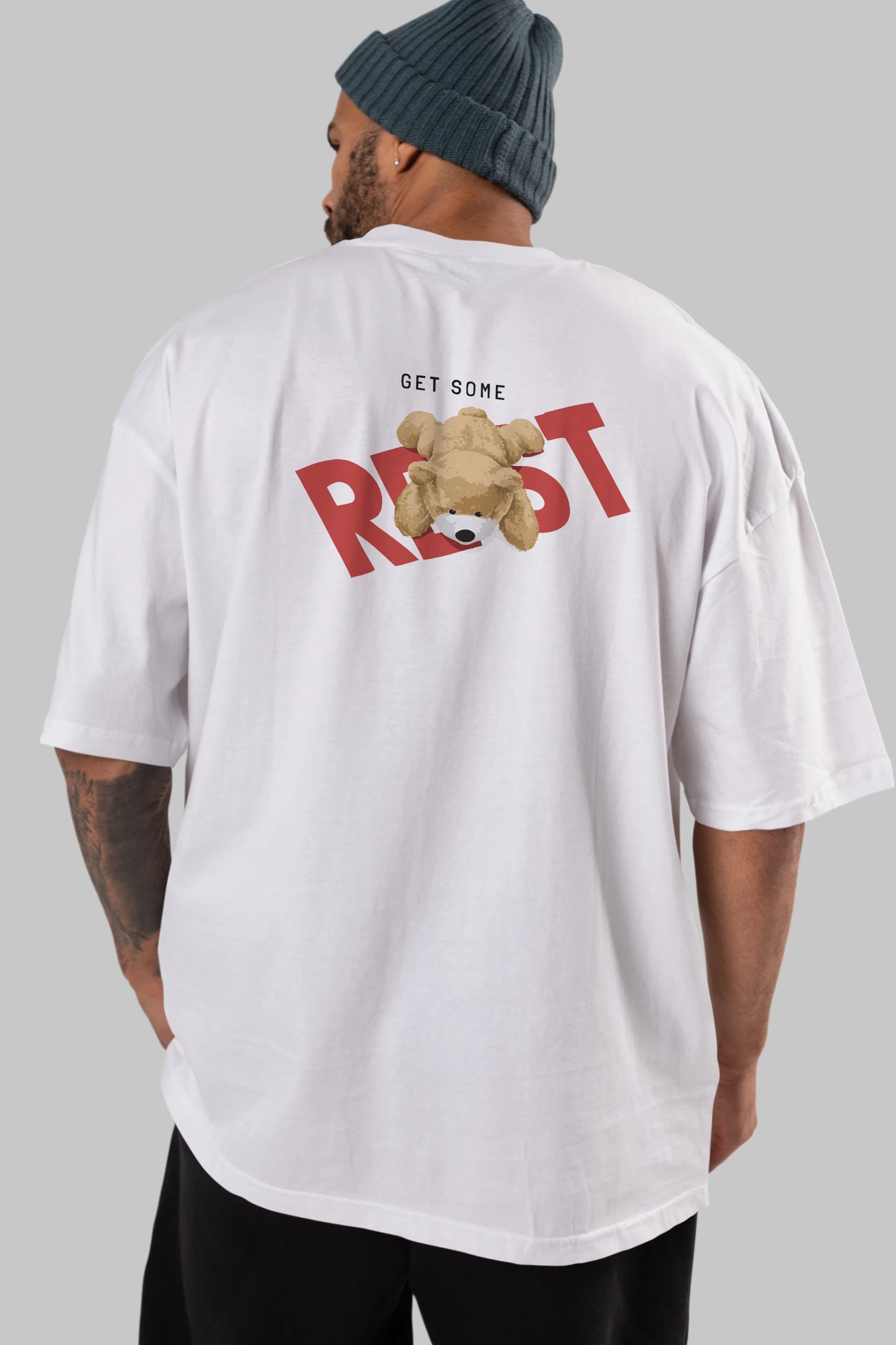 Teddy Bear Rest Arka Baskılı Oversize t-shirt Erkek Kadın Unisex %100 Pamuk
