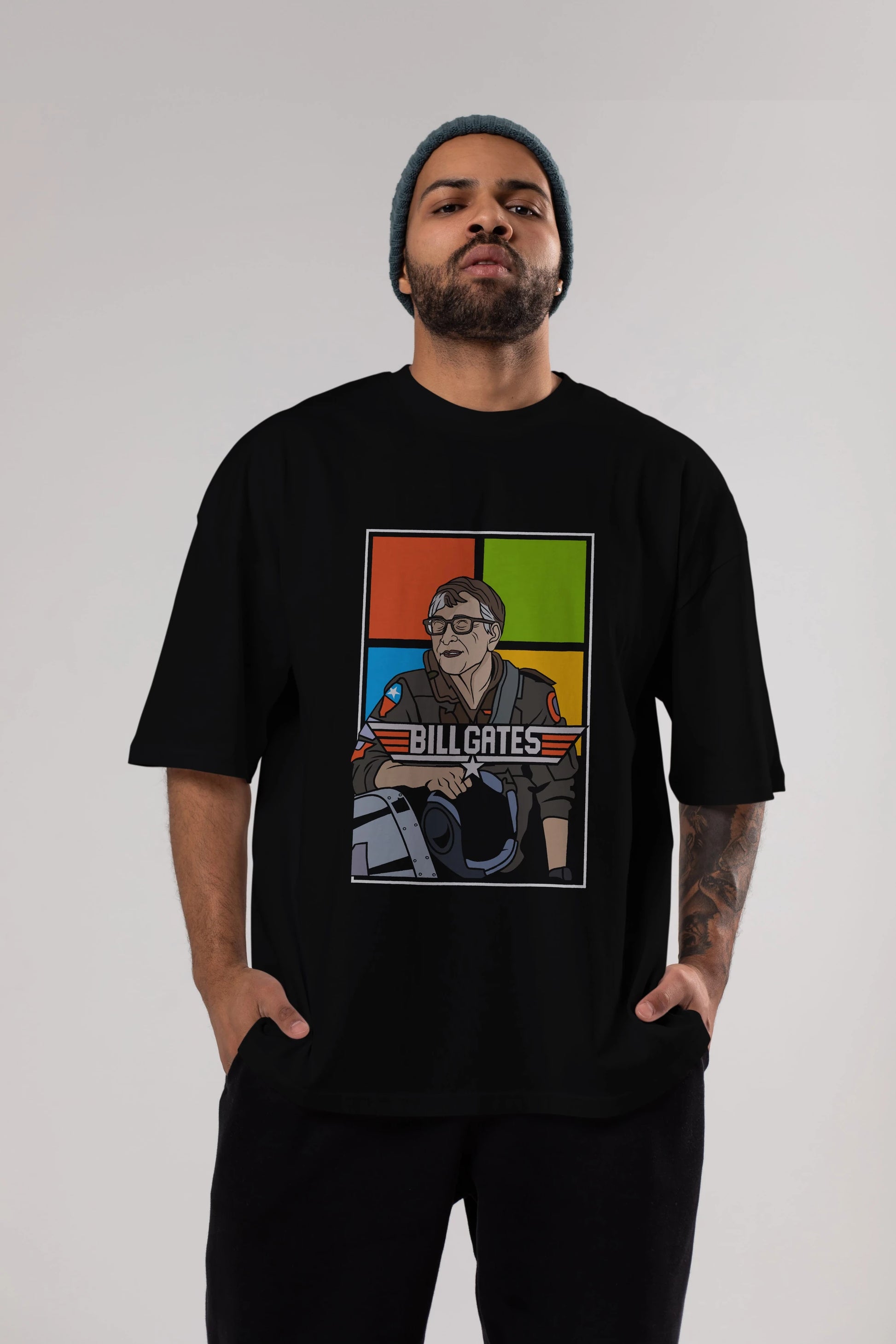 Bill Gates Top Gun Ön Baskılı Oversize t-shirt Erkek Kadın Unisex %100 Pamuk tişort