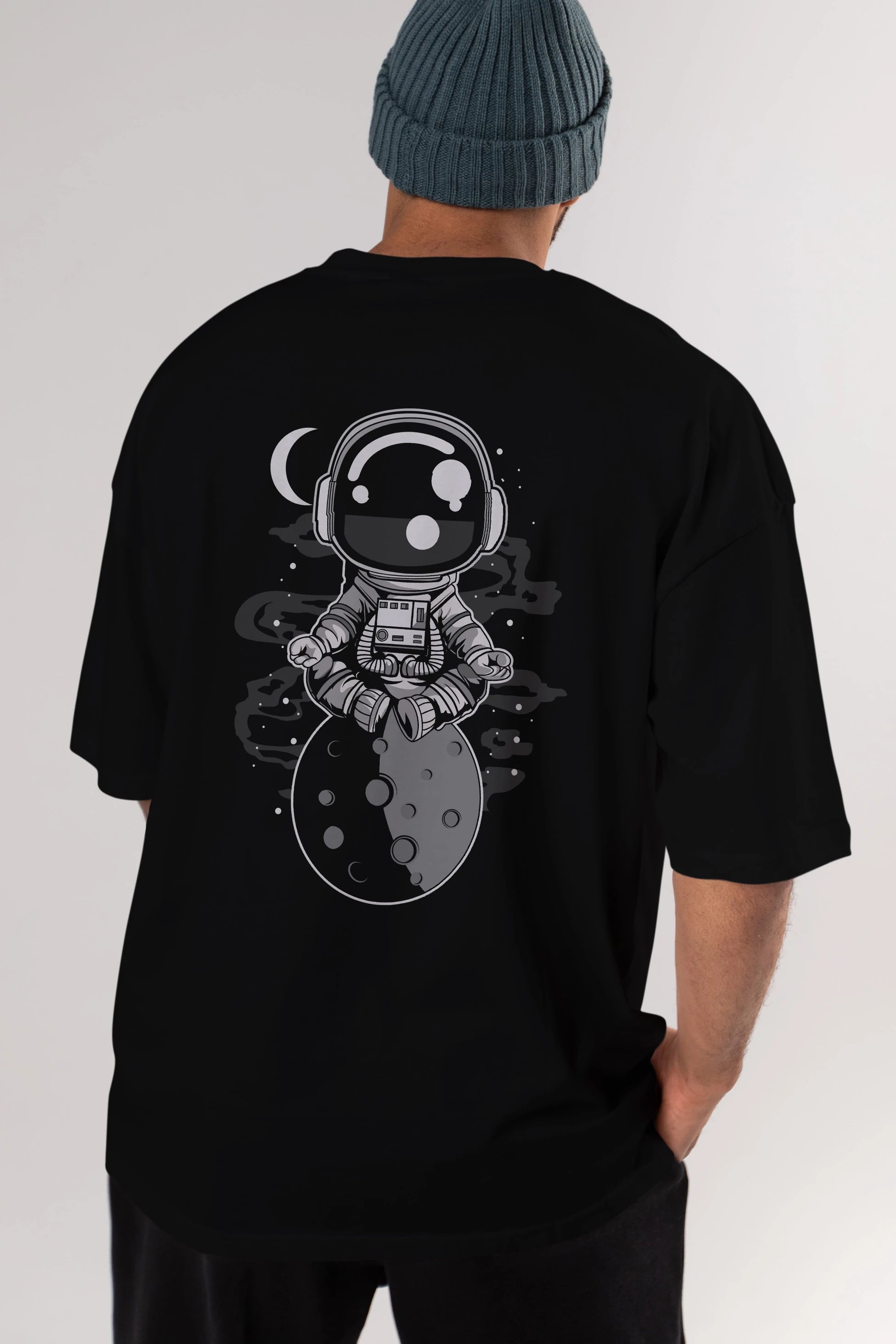 Astronaut Yoga Arka Baskılı Oversize t-shirt Erkek Kadın Unisex