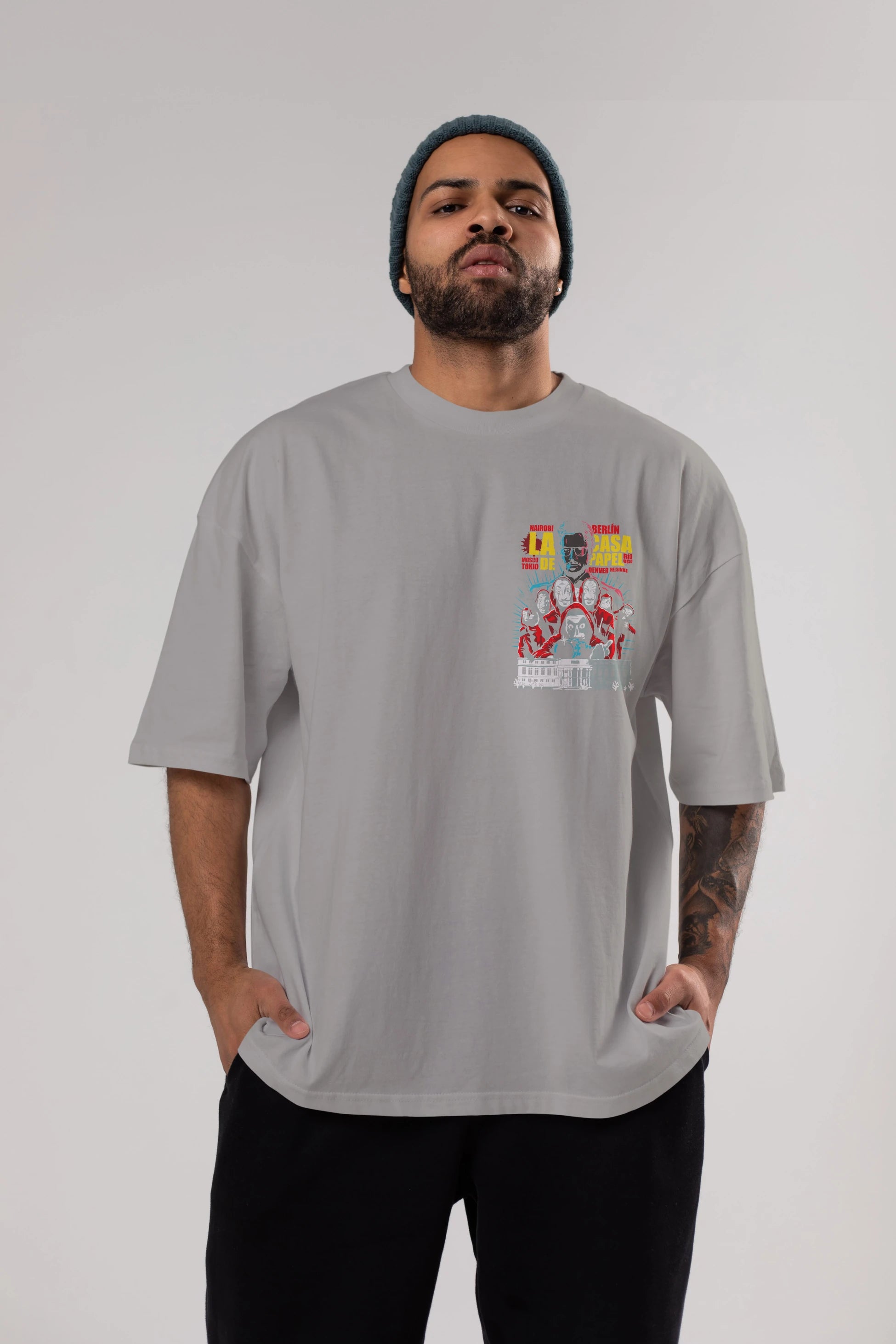 La Casa De Papel (6) Ön Sol Baskılı Oversize t-shirt Erkek Kadın Unisex %100 Pamuk Bisiklet Yaka tişort