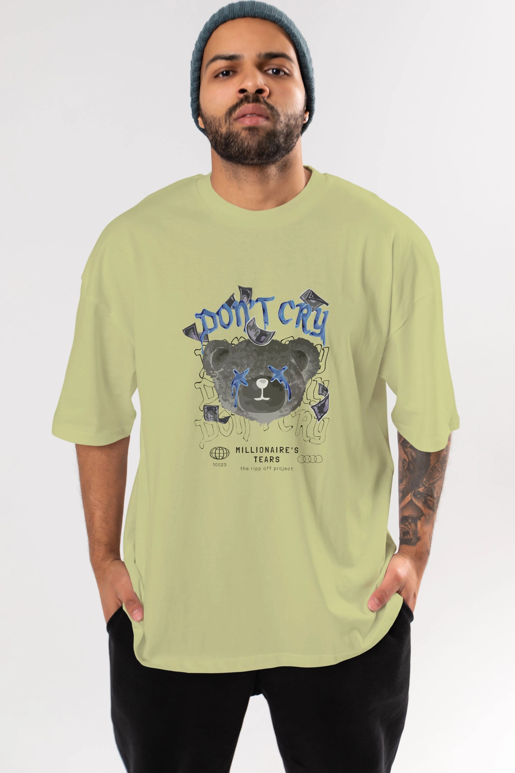 Dont Cry Bear Ön Baskılı Oversize t-shirt Erkek Kadın Unisex